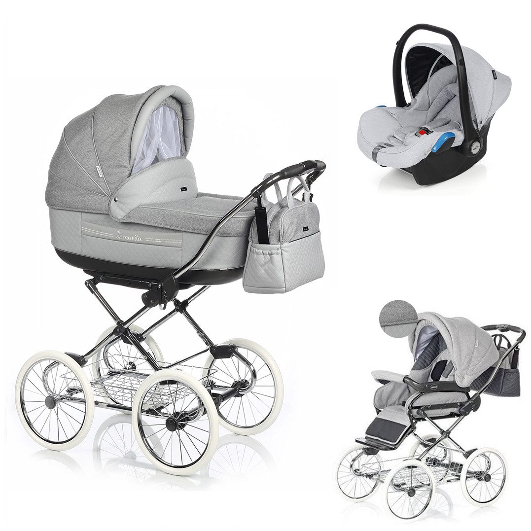 Kombi-Kinderwagen Marita Classic 3 in 1 mit Sportsitz, Autositz und Zubehör in 4 Farben