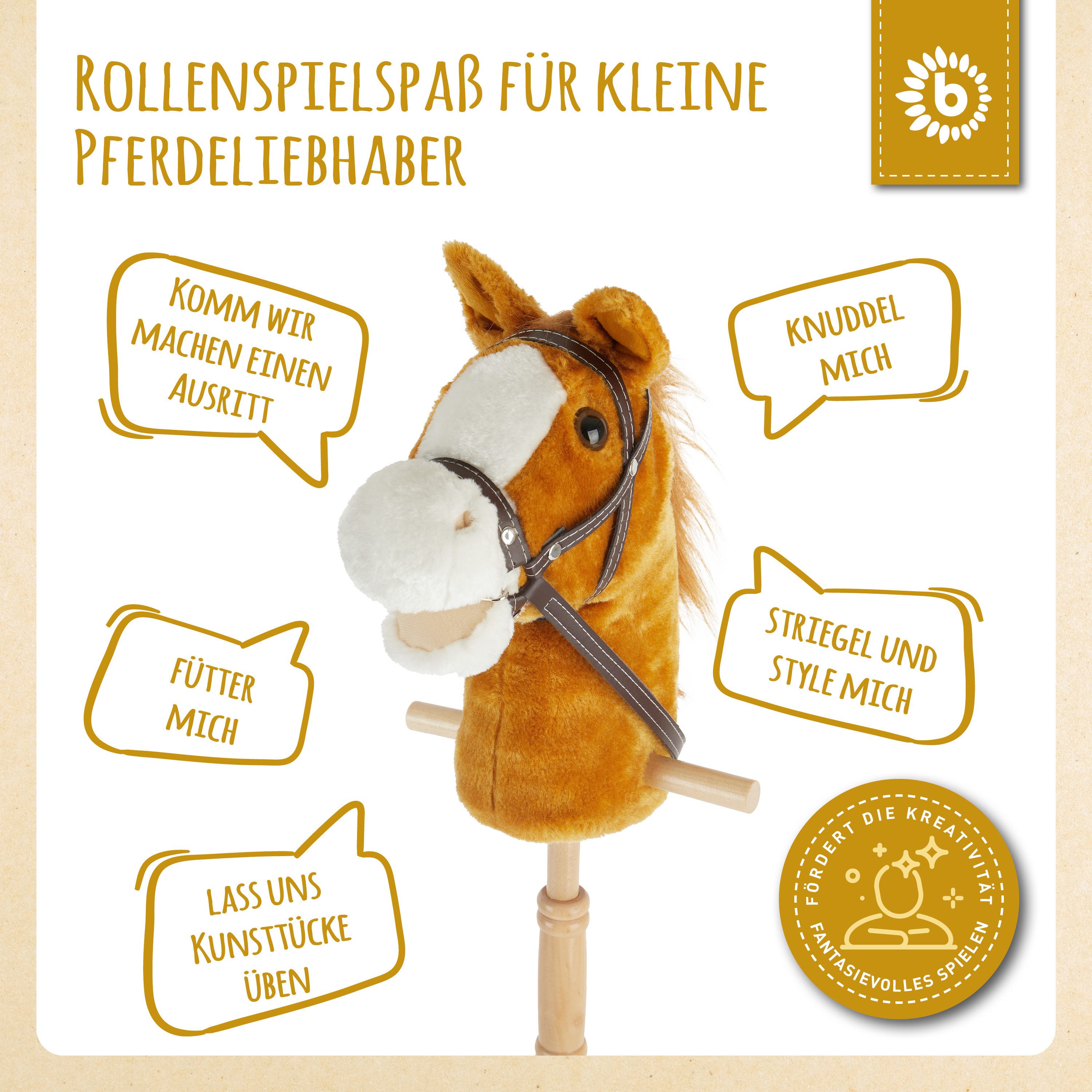 BIECO Steckenpferd Steckenpferd Kinder Brownie Hobby Horse Pferde Steckenpferd Rollen – Bild 3 von 5