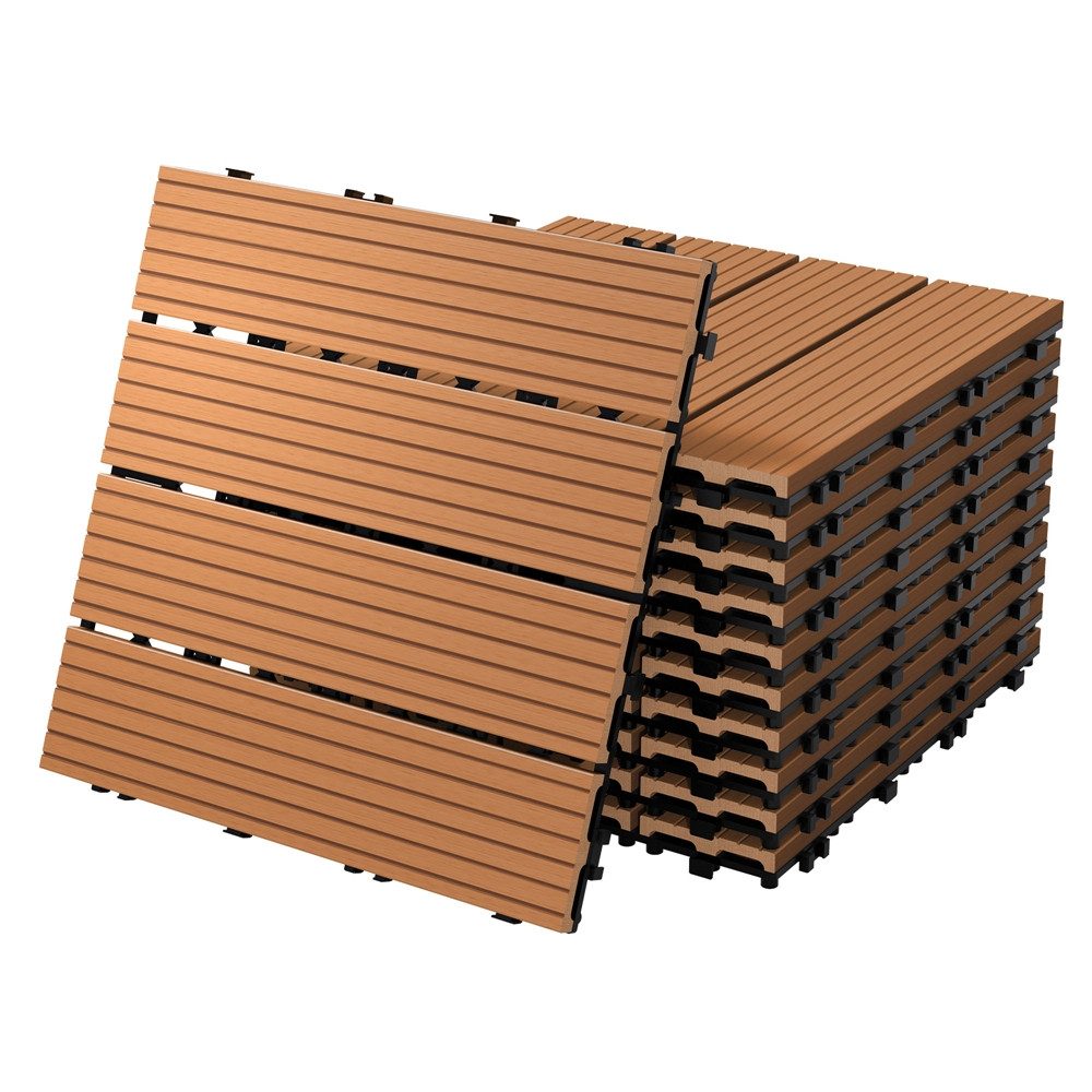 ECD Germany Terrassendielen WPC Bodenplatte Terrassenfliesen Fliesen mit Drainage und Klicksystem, BxL: je 30x30 cm, 22 mm Stärke, Bodenbelag 1m²/11 Stück Hellbraun rutschfest Balkonfliesen
