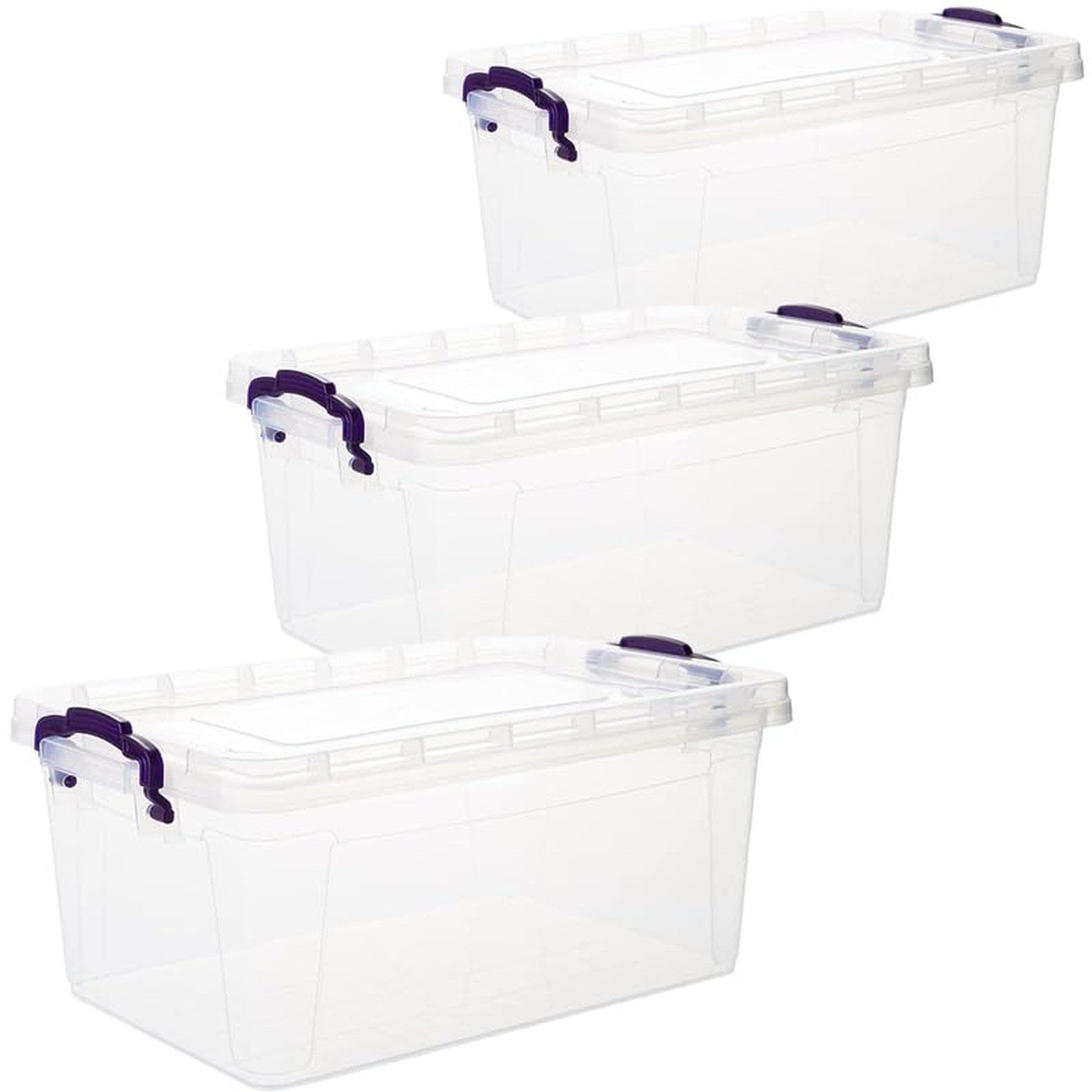 Centi Aufbewahrungsbox Stapelboxen mit Deckel, transparent, stapelbar (3er-Set)