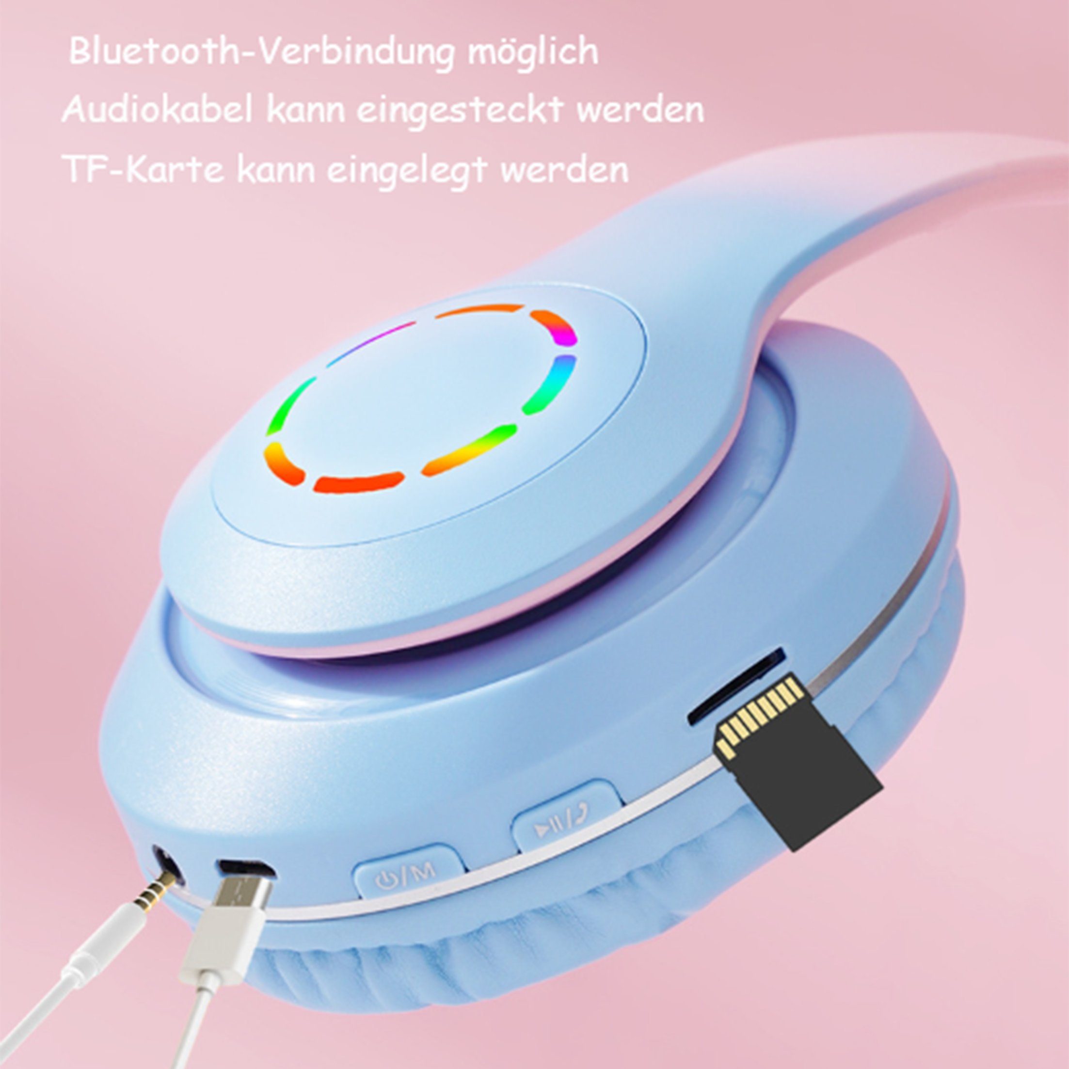 Diida Kopfhörer,Bluetooth-Kopfhörer,Over Ear Kabelloses Funk-Kopfhörer Farbverlauf Headset Rosa