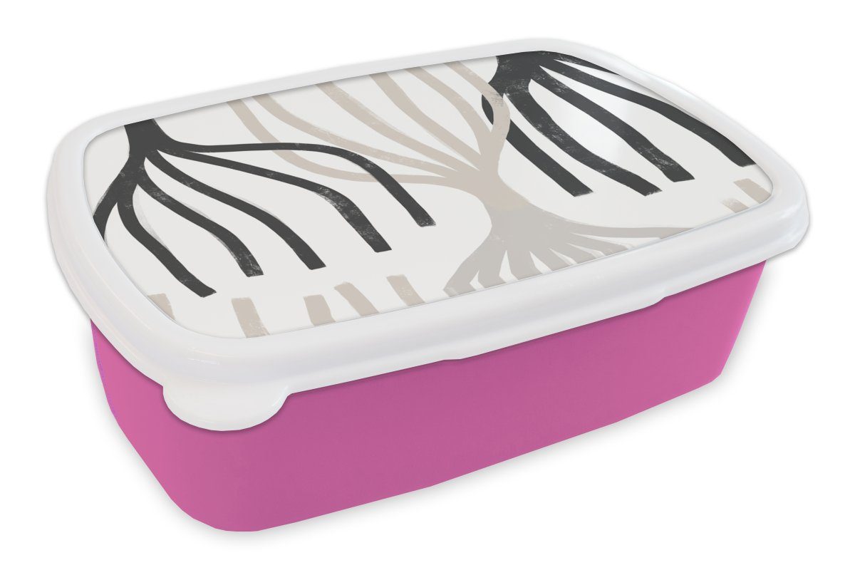 MuchoWow Lunchbox (2-tlg), Pastell Kunststoff, Linie Kinder, Erwachsene, Brotbox Muster, Abstrakt - Snackbox, für Mädchen, - Brotdose Kunststoff rosa 