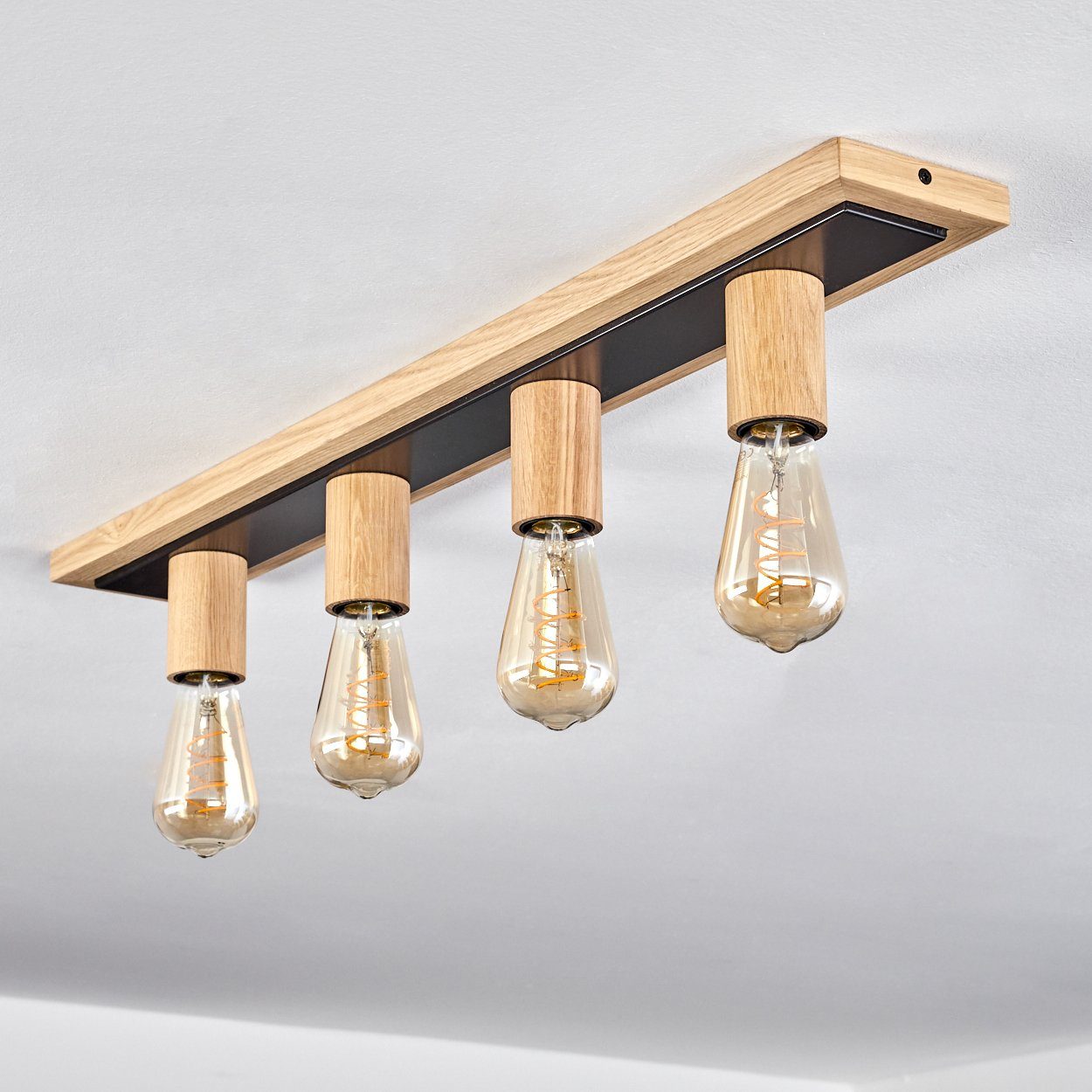 aus E27 Holz/Metall verstellbaren Natur/Schwarz, moderne Leuchtmittel, Deckenlampe in Deckenleuchte hofstein Schirmen, ohne mit längliche 4x