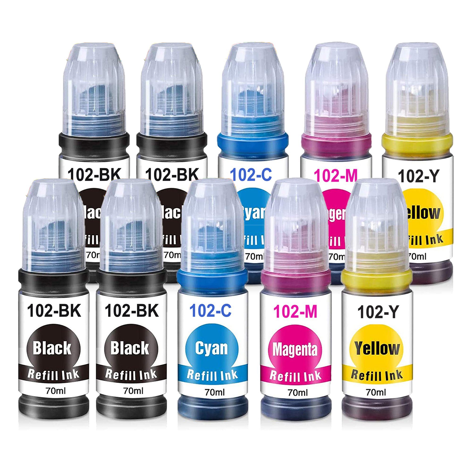 NEXPRO EPSON 102 EcoTank Nachfülltinte, 10er Multipack Tintenflasche Tintenpatrone (Packung, Für EPSON 102 ECOTANK ET-2700 2710 2750 2850 2756 2856) | Tintenpatronen