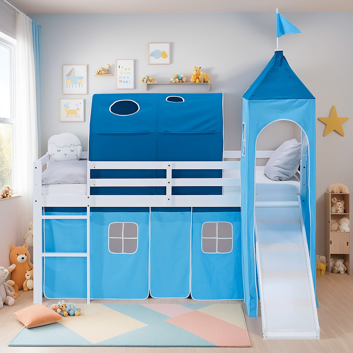 Homestyle4u Hochbett 90x200 Vorhang Kinderbett Holz günstig online kaufen