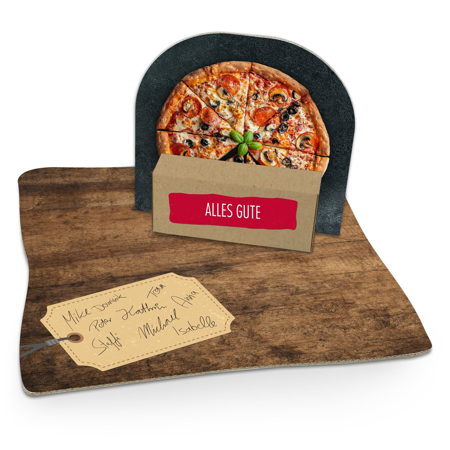 itenga Grußkarten itenga Geldgeschenkverpackung Pizza (Motiv mit Holz 105) Bodenplatte