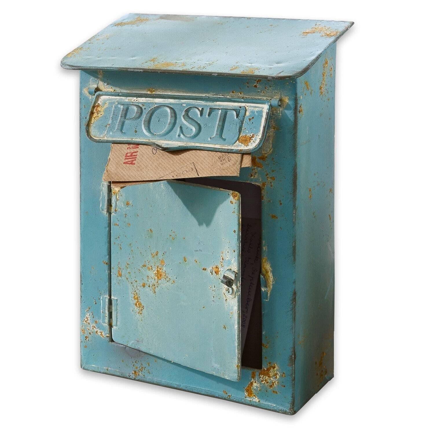 Mirabeau Organizer Deko-Briefkasten Boîte Postale antikblau, stilvolles Interieur, Mit Klappe & Tür, um die Post herauszuholen