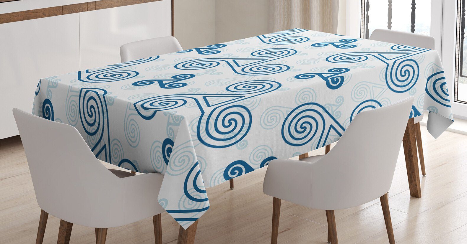 Abakuhaus Tischdecke Farbfest Waschbar Für den Außen Bereich geeignet Klare Farben, Blau Weiss Triskel keltische Kunst | Tischdecken