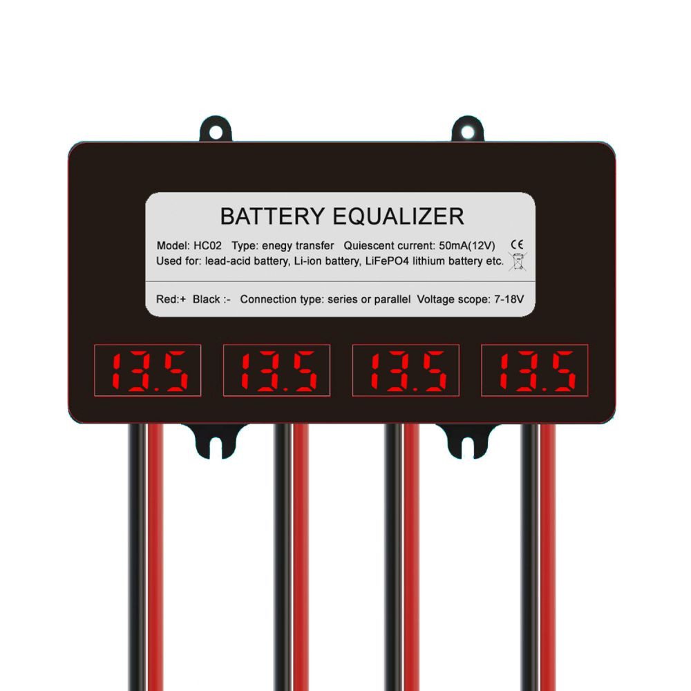 PRIISF Solarmodul Batterie Balancer 4*12V Batterie Equalizer Solar System Autos Booten, Blei Säure Lithium Ionen Lithium Eisen Phosphat usw, (LCD digitalanzeige Anzeige unterstützt Serien, Ladegerät Balance Entlader Protect Equalizer Ladungsausgleicher), Batterie Aktiv Balancer Equaliser 10 Amper HA02 HC02