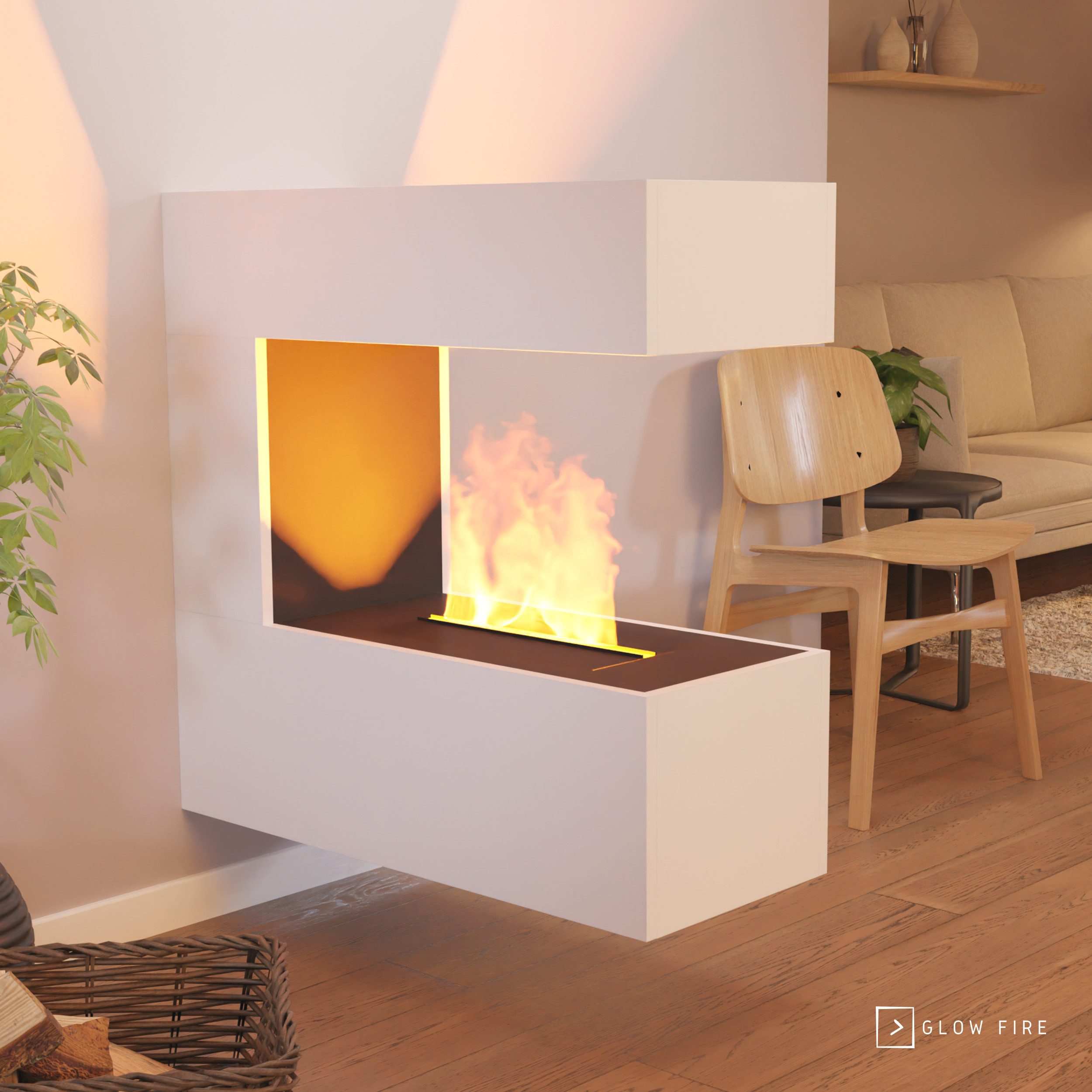 GLOW FIRE Elektrokamin Schiller hängend Wasserdampf Kamin, Wandkamin, Elektrischer Kamin, Wasserdampfkamin mit 3D Feuer und Knisterfunktion