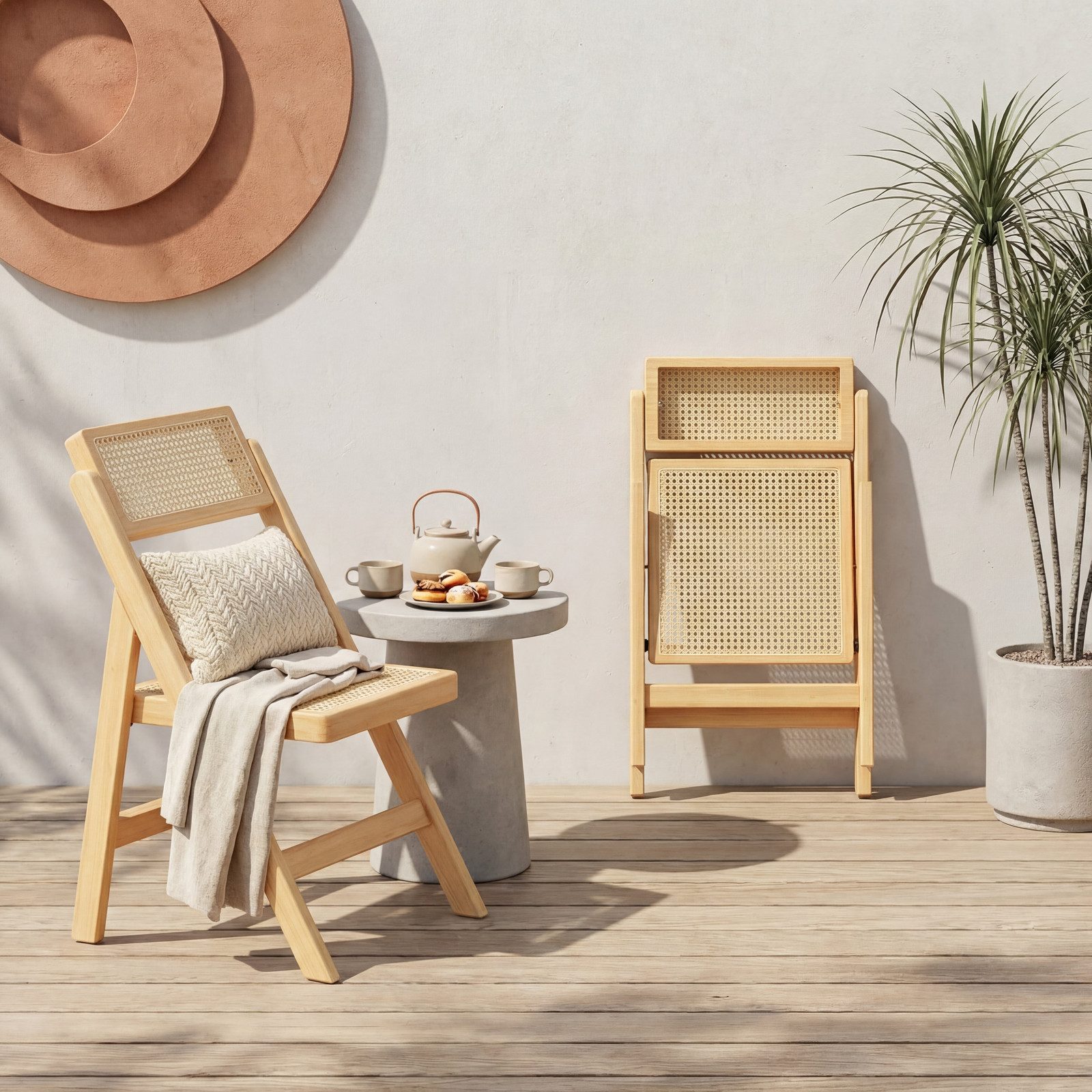 TLGREEN Klappstuhl aus Holz,Faltbar Esszimmerstuhl, (87x46x43cm Rattan Stuhl mit Wiener Geflecht, 1 St), Rattan Stuhl, Balkonstuhl, Naturfarben