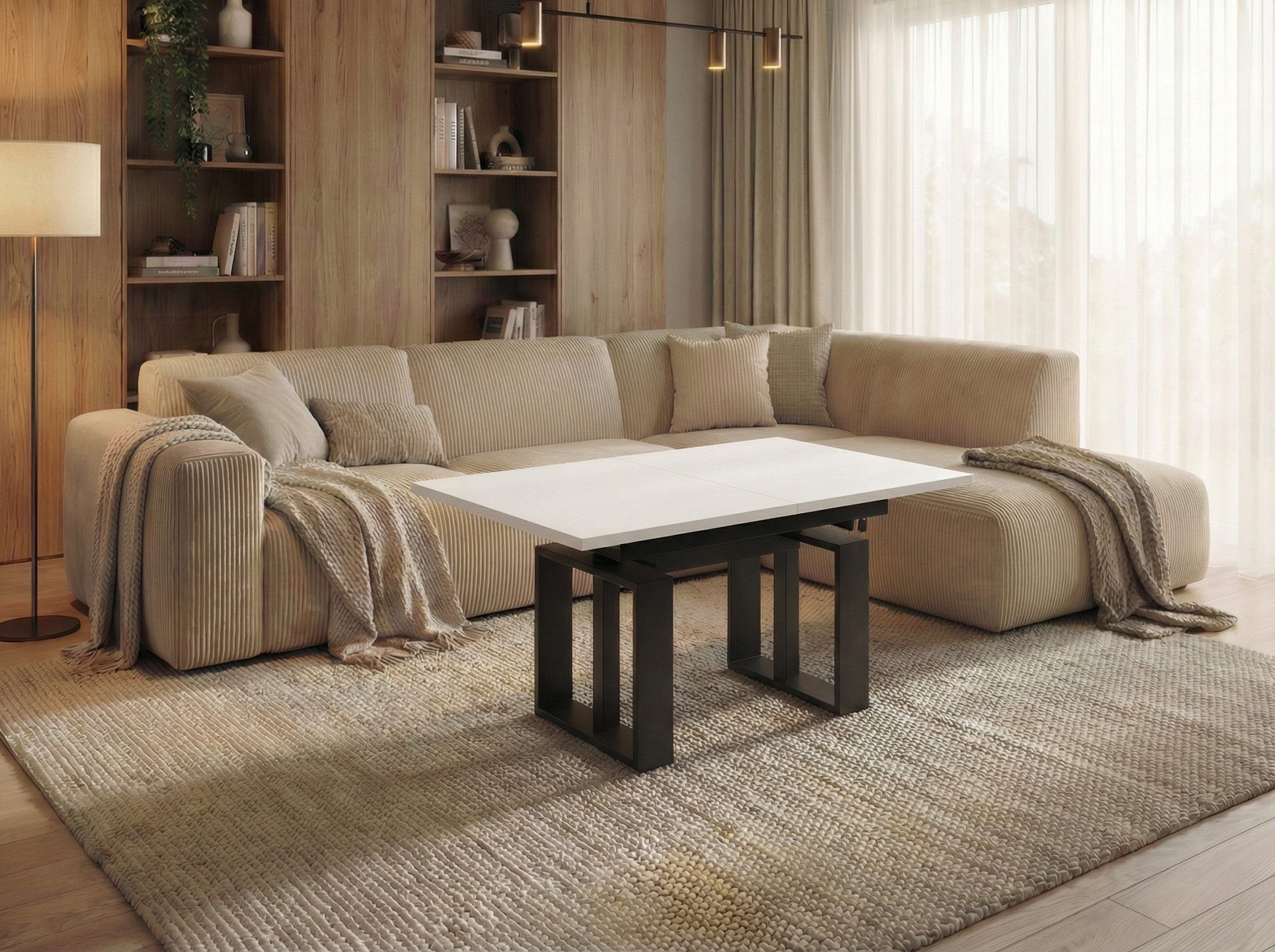 Endo-Moebel Couchtisch Empoli - ausziehbar 110-170cm und höhenverstellbar Doppellift Metall, Couch- & Esstisch, modern Design, Wohnzimmertisch, Multifunktionstisch