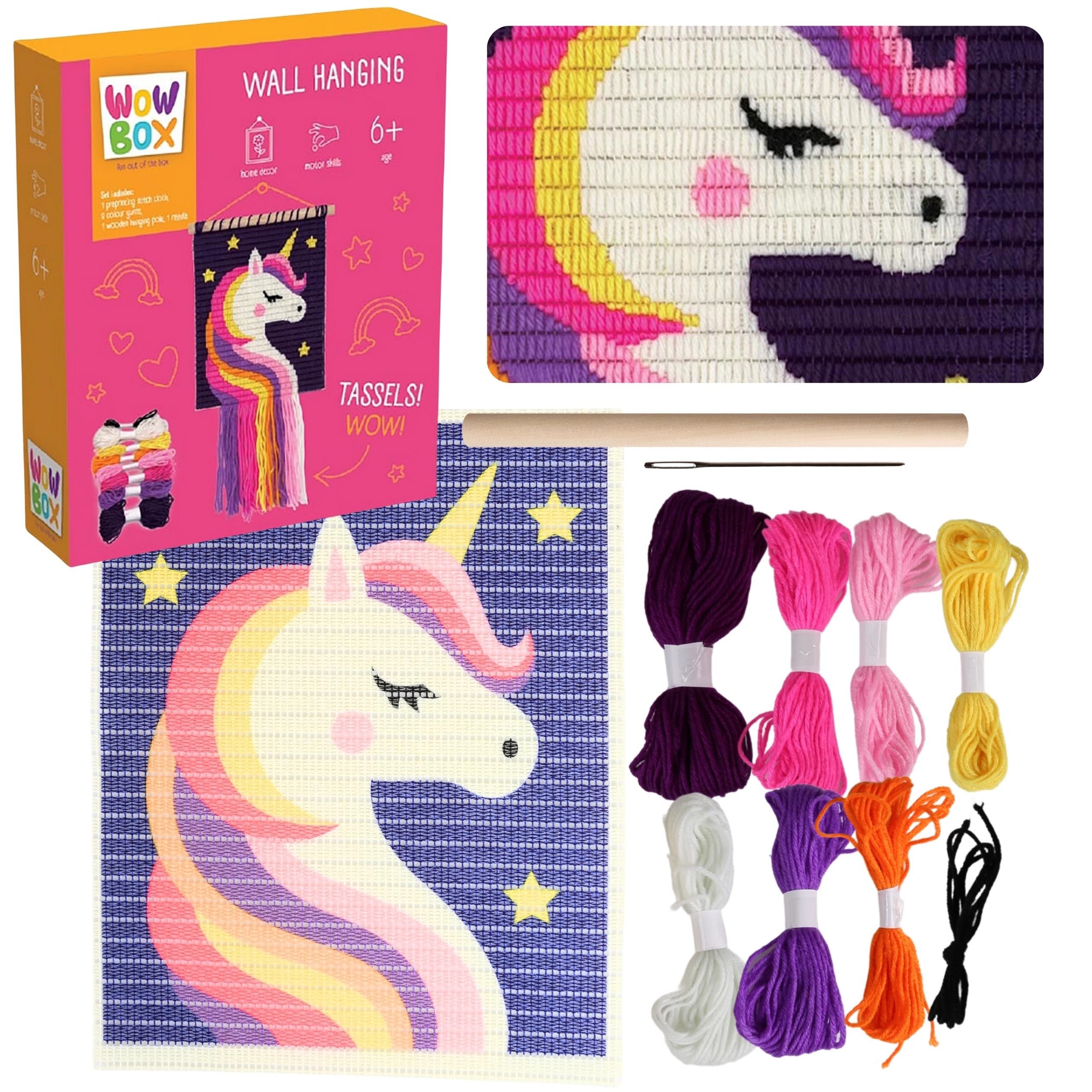 WOW Stickerbuch Wow Box Makramee Einhorn Stickerei, Stickereiset kreativer Spaß DIY 6+