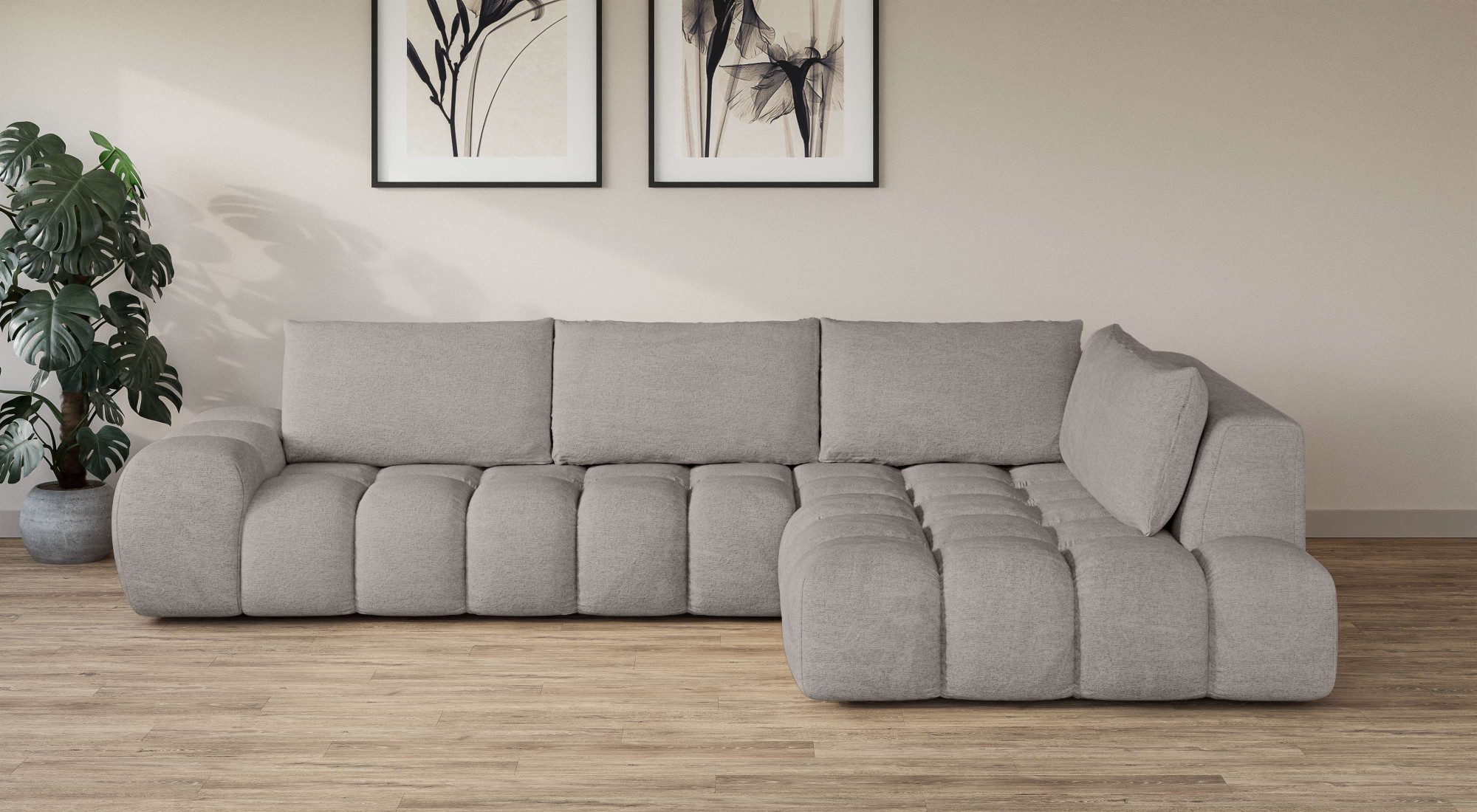 OTTO home Ecksofa AZITA L-Form, XL 296 cm - Designsofa in Bubble-Optik, lose Rückenkissen, traumhafte Steppung