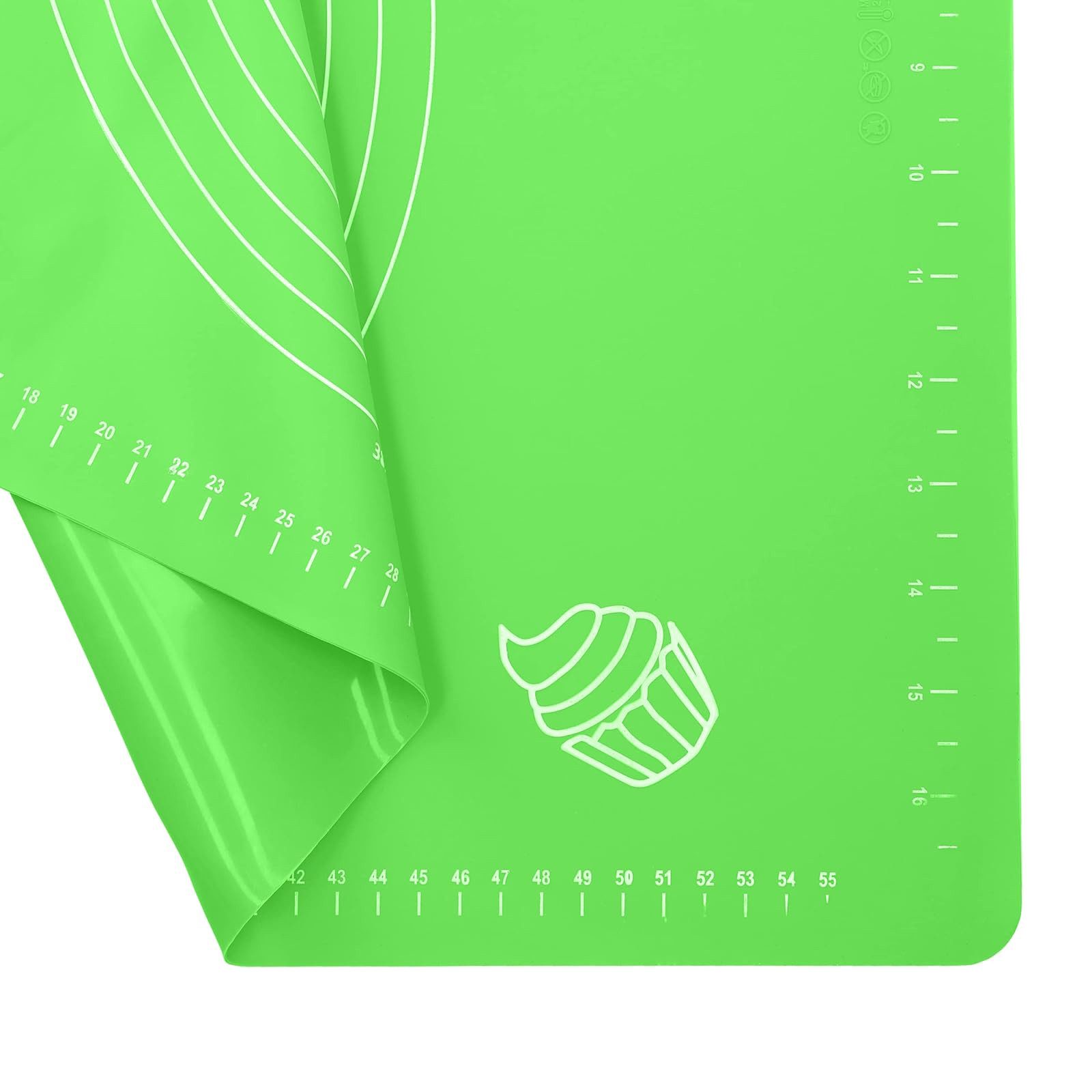 mumbi Backmatte Silikon Backmatte Teigmatte Ausrollmatte XXL Antihaft 64x45cm grün, Silikon (1-tlg), Extra groß, multifunktional, Messfunktion