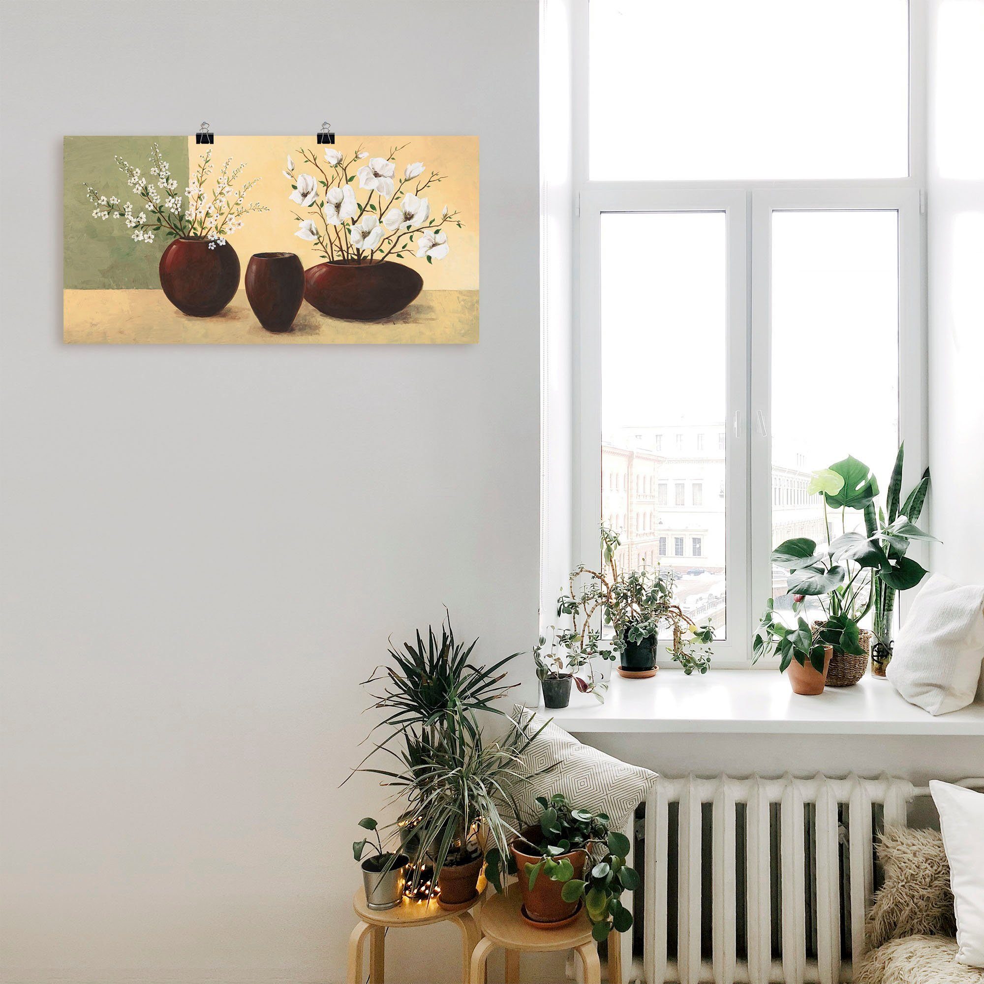 Artland Wandbild Magnolien, Vasen in & Alubild, (1 Größen St), Wandaufkleber oder versch. Töpfe Poster Leinwandbild, als