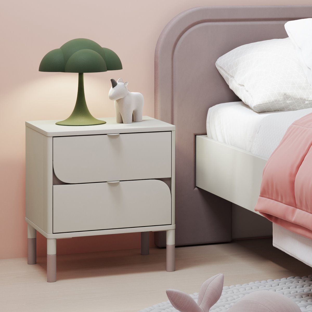 Compleo Nachttisch JUNA, mit zwei Schubladen, auf hohen Beinen, Farbe: beige