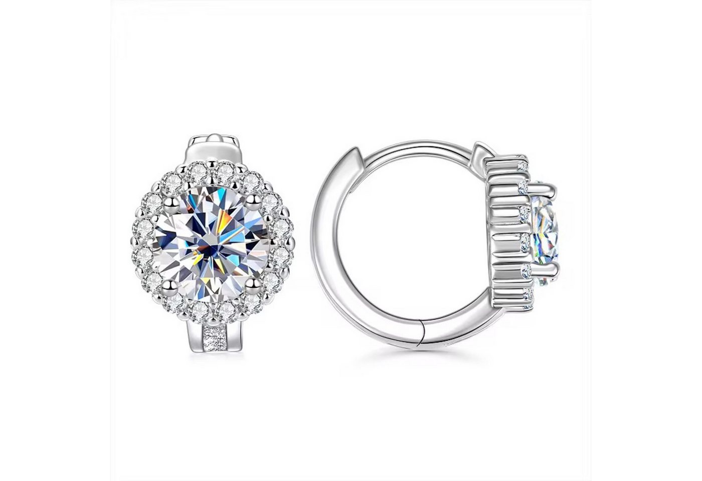 ROUGEMONT Paar Creolen Funkelnde Moissanit Damen Creolen Ohrringe Halo-Design, Funkelnder Moissanit mit 6,5mm und Echtheitszertifikat