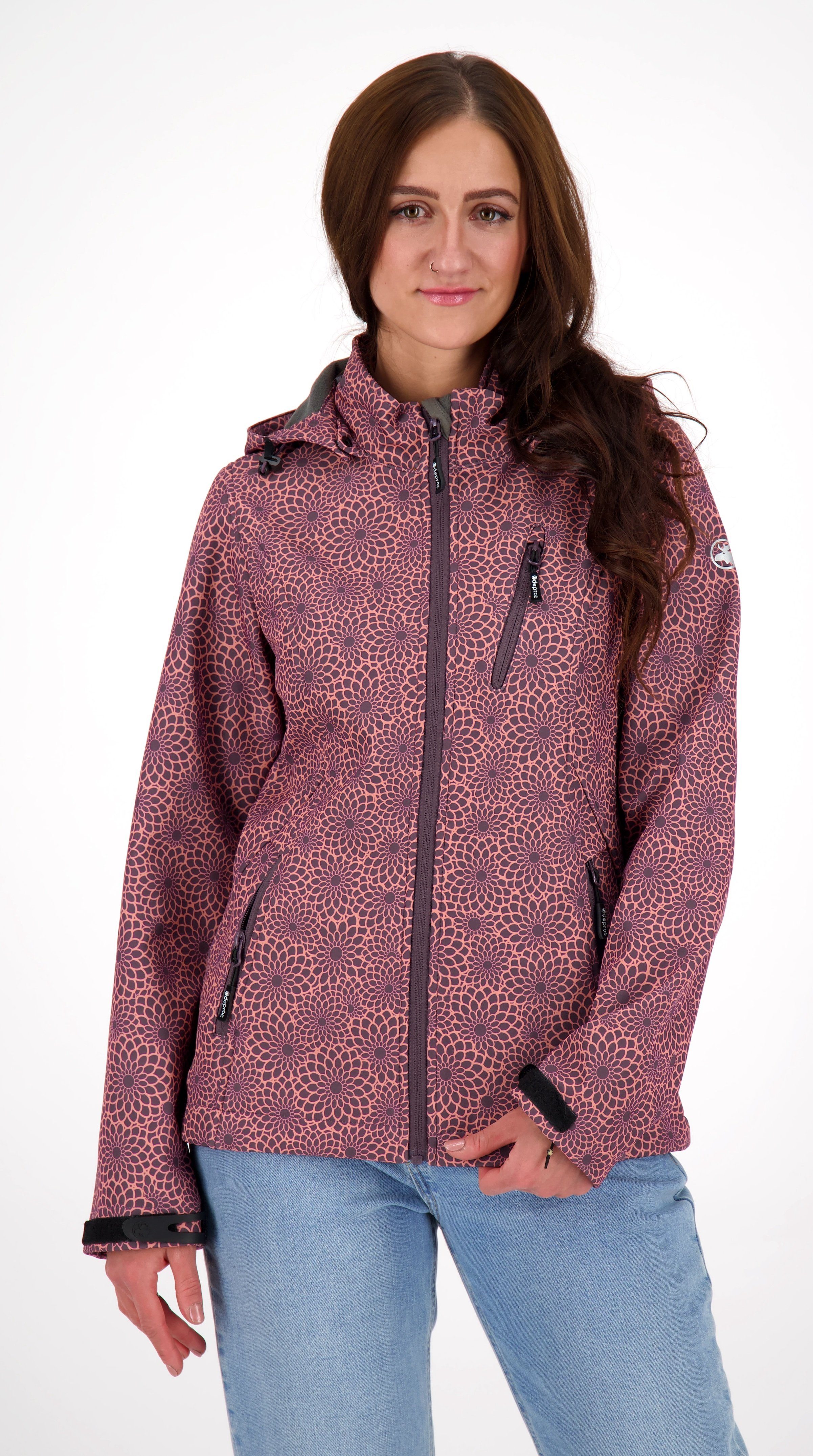 DEPROC Active Softshelljacke SHELBY PEAK DC leichte Softshelljacke mit All-Over-Print und abnehmbarer Kapuze