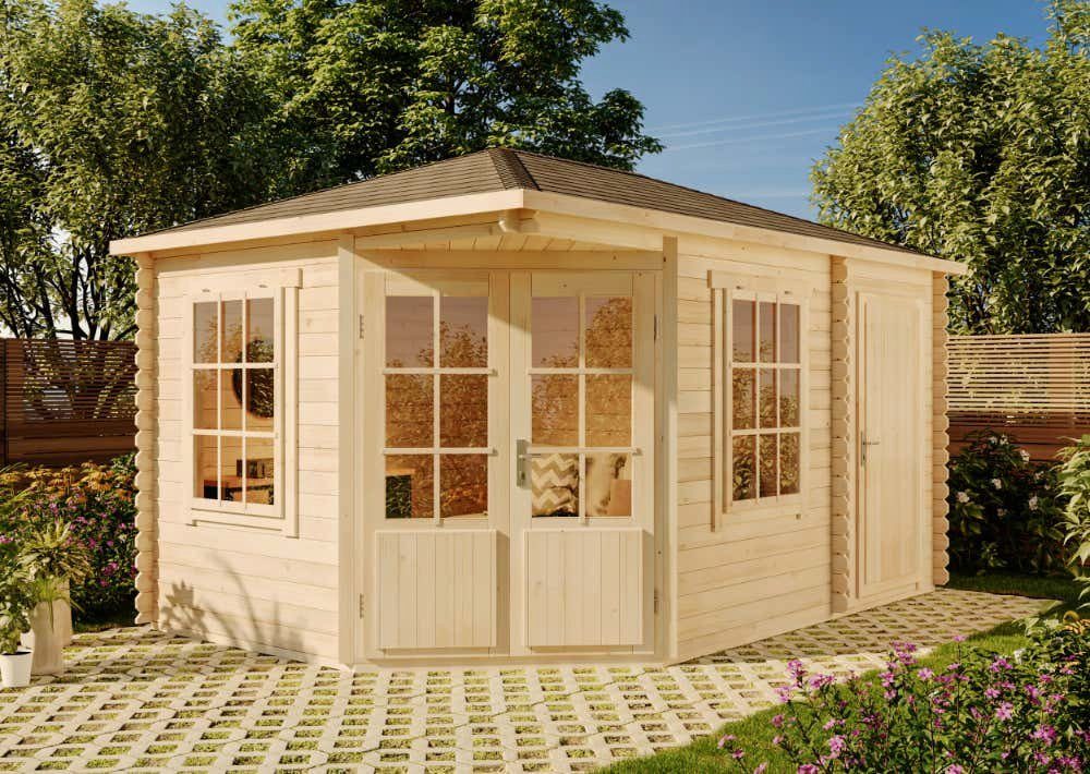 Alpholz Gartenhaus Holz 5-Eck Rhein ISO, BxT: 475x325 cm, in Naturbelassen mit 28mm Wandstärke