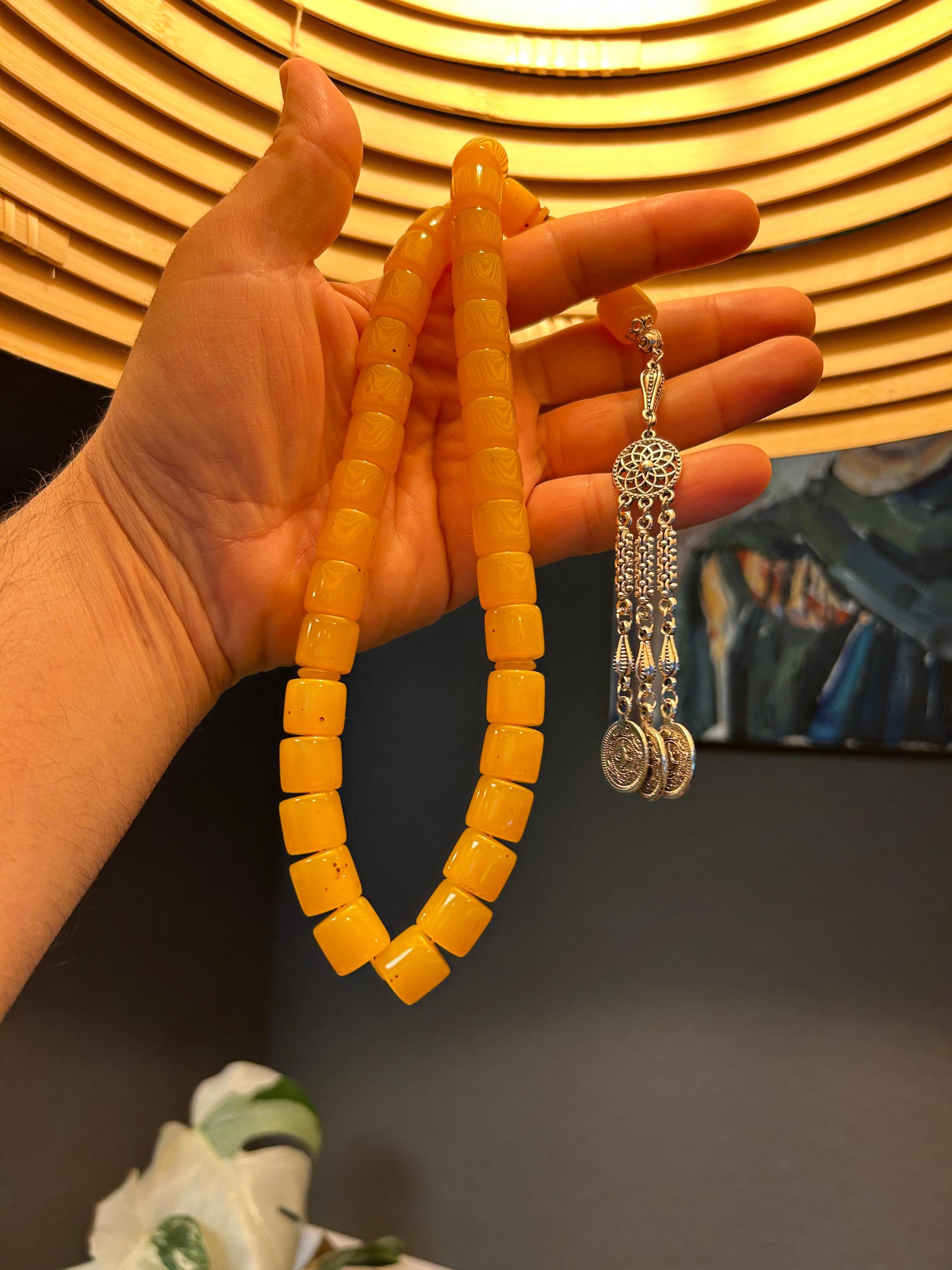 TesbihBid Kettenanhänger Faturan Orange (Tesbih Prayerbeads Bakalite faturan (33-tlg), Tasbih Tesbih Misbaha islam Amber), Faturan