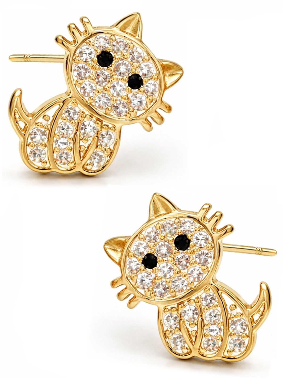 Ohrring-Set Katzen Ohrstecker vergoldet - funkelnde Kater Ohrringe 925 Silber