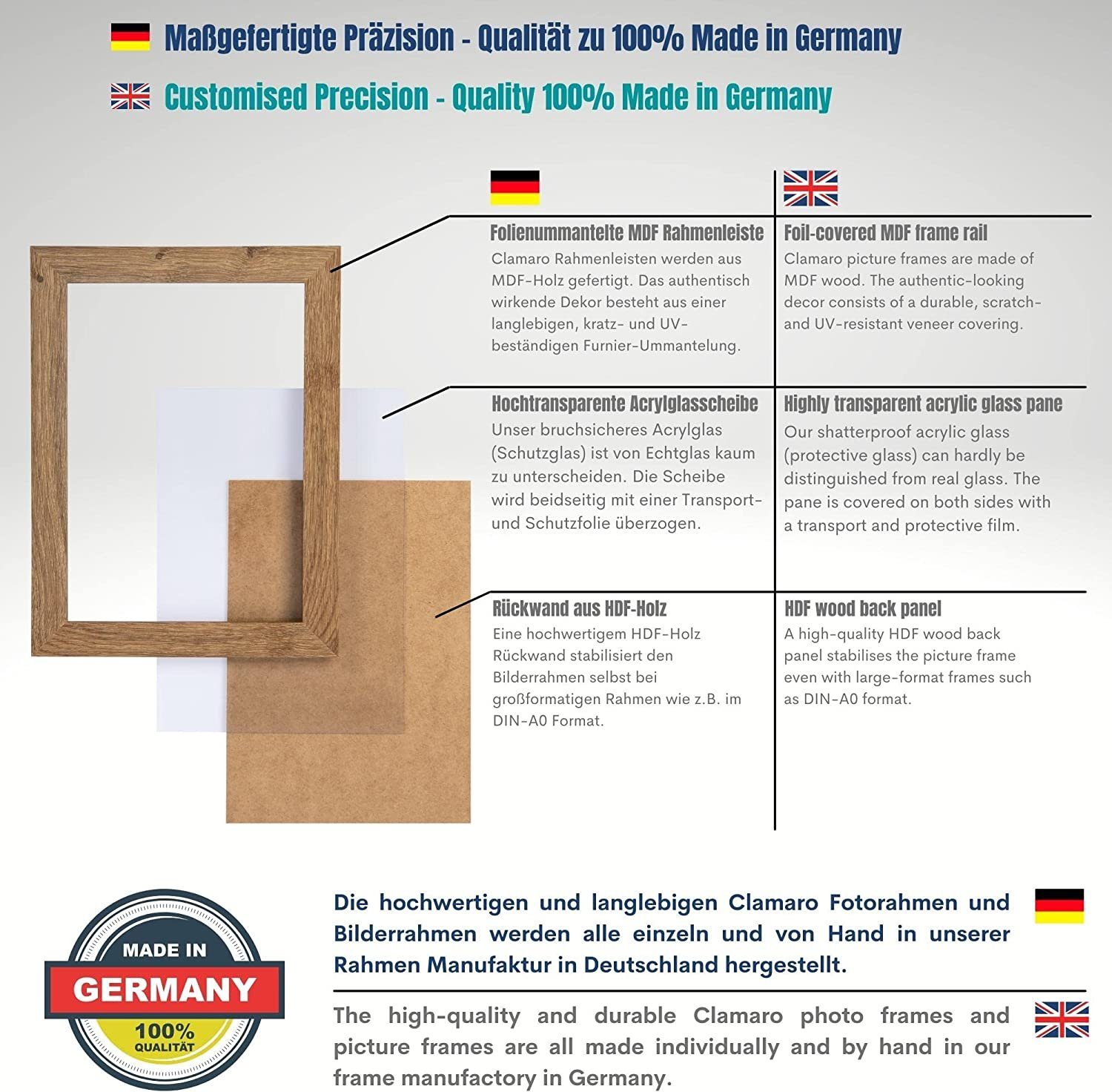 Bilderrahmen GebÃ¼rstet eckig 49x in Collage FSC® CLAMARO Silber Holz Maß Bilderrahmen Clamaro Modern nach