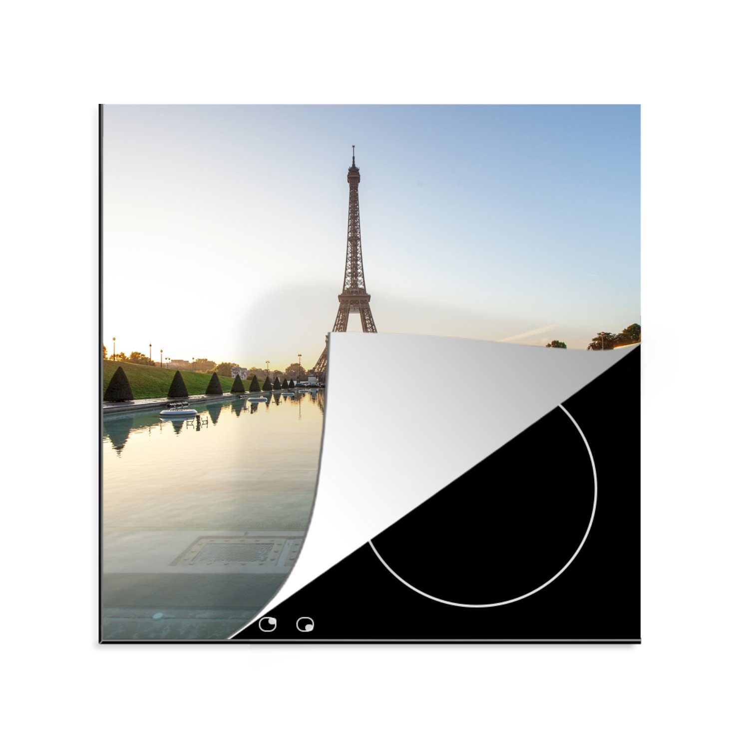 (1 im Ceranfeldabdeckung, Arbeitsplatte für Eiffelturms Herdblende-/Abdeckplatte Wasser, Spiegelung tlg), des MuchoWow küche cm, Vinyl, 78x78