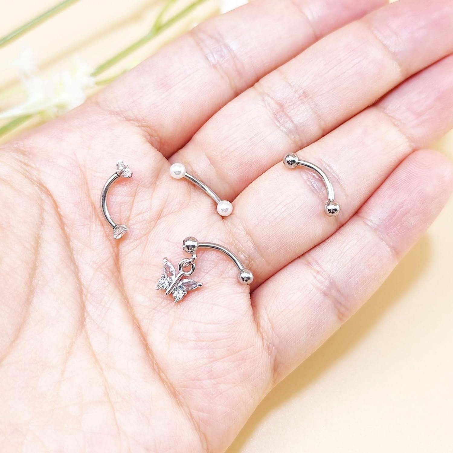 Besyvvin Augenbrauenpiercing Augenbrauenpiercing Set 4stk Chirurgenstahl Curved Barbell 1,2mm 8mm