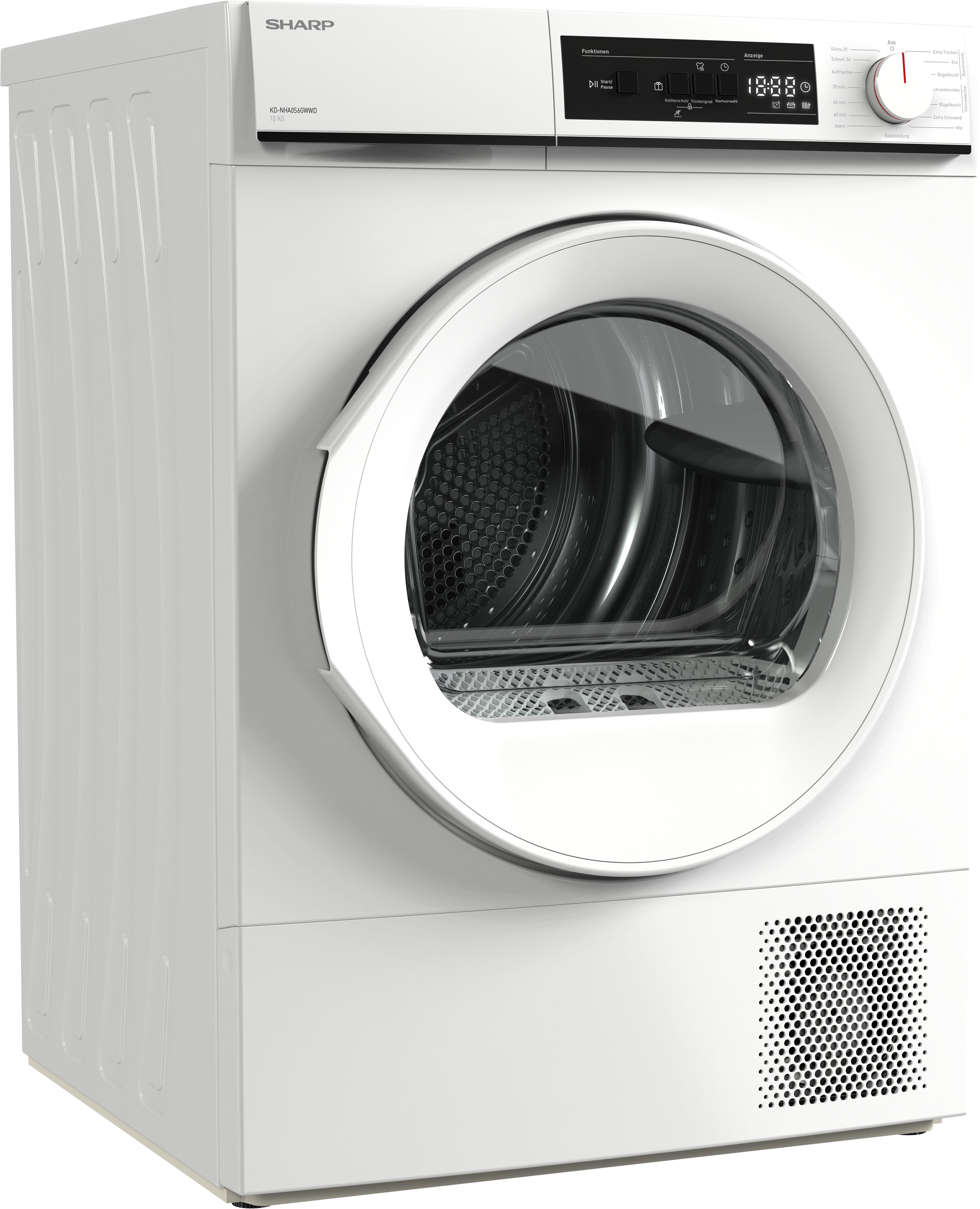 Sharp Wärmepumpentrockner KD-NHA0S6GWWD-DE, 10kg / EEK D / 3 Tasten / Glas-Tür / Weiß