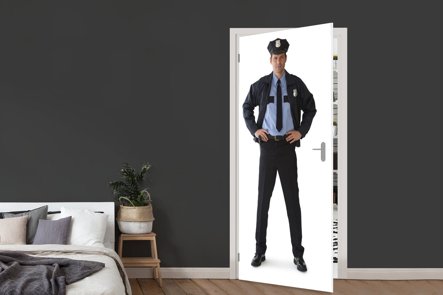 eines Türaufkleber, Matt, 75x205 (1 bedruckt, Tür, Türtapete für MuchoWow cm St), Porträt Polizisten, Fototapete