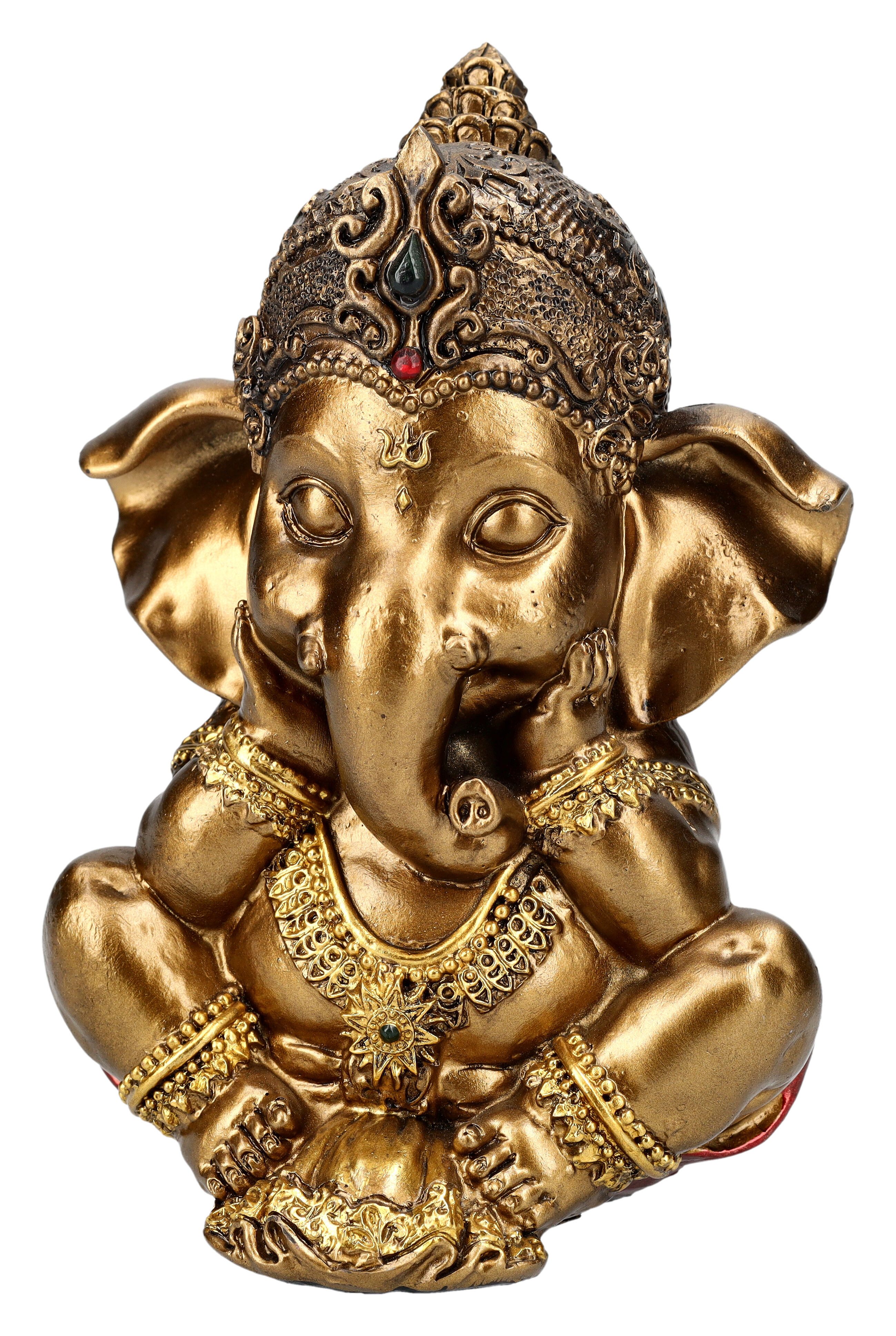 Figuren Shop GmbH Dekofigur Ganesha Figur klein nachdenklich - Hinduismus Hindu-Gott Dekofigur