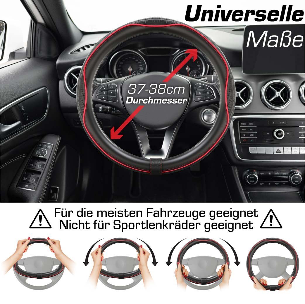 Linien-Design Perforierten Ø Stilvolles Upgrade4cars Lenkradbezug Grip für 37,00 SportsLine, mehr 39,00 mit - Details cm, Rot