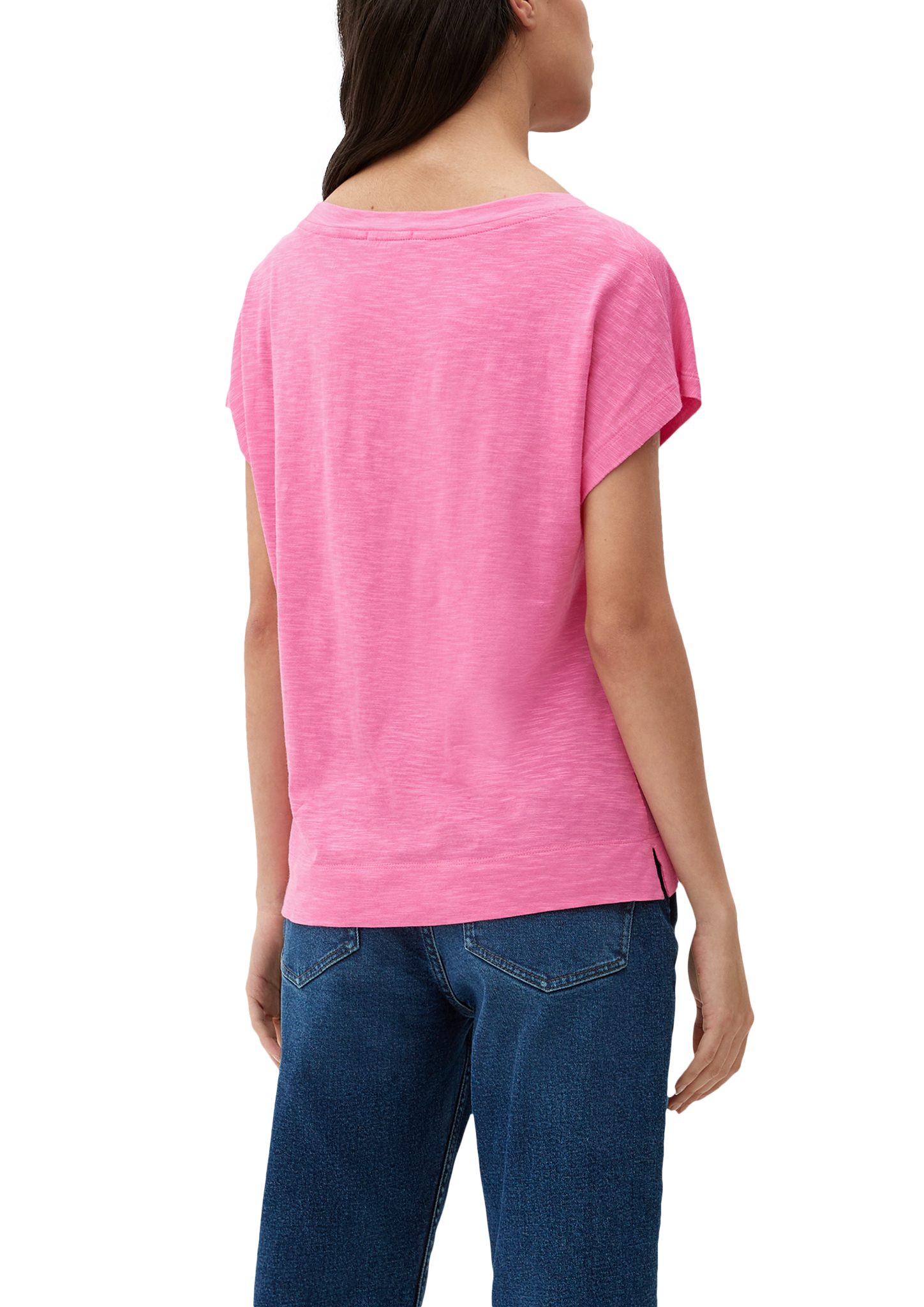 s.Oliver T-Shirt mit pink Kurzarmshirt Stickerei Stickerei