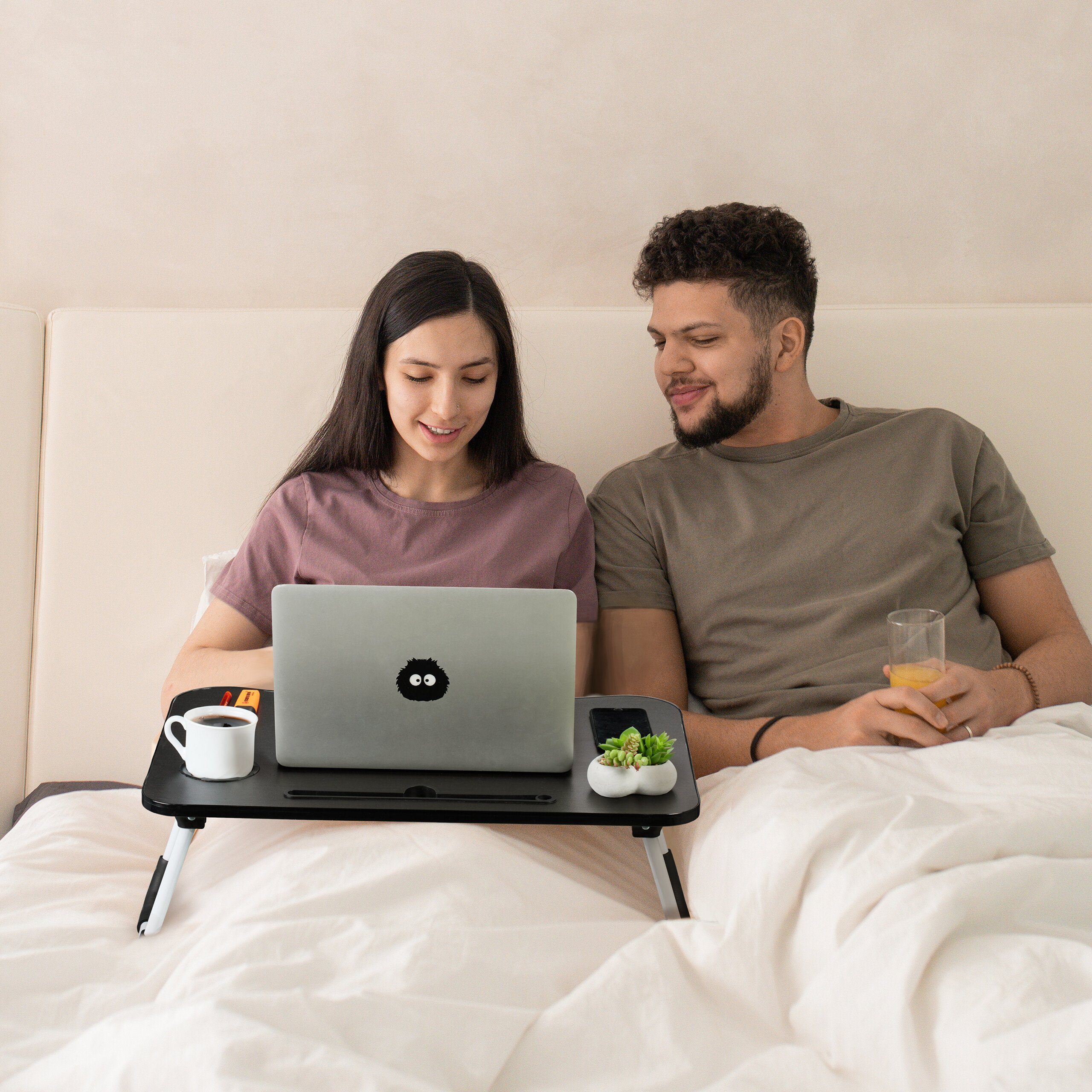 relaxdays Laptoptisch mit Tablet & Getränkehalt (Einzelartikel, 1-St)