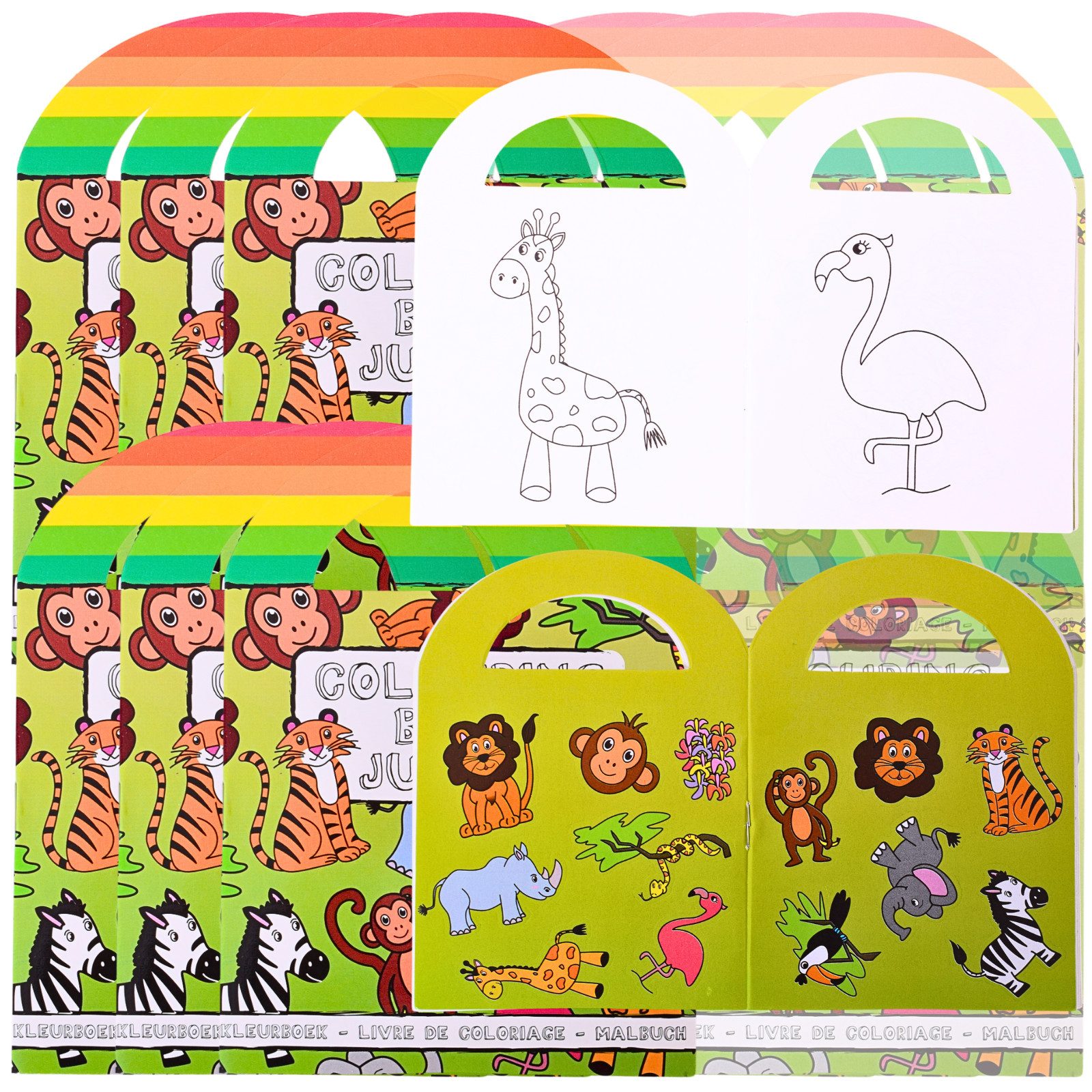 TE-Trend Stickerbuch 12 Stück Dschungel Motiv Malheft Ausmalheft Set mit je 15 Sticker (12-St., 16 Seiten), mit 15 Halloween Stickern