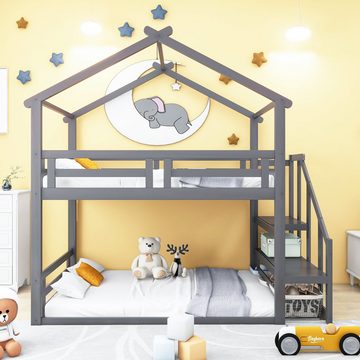 SOFTWEARY Etagenbett mit 2 Schlafgelegenheiten und Lattenrost (90x200 cm), Kinderbett mit Rausfallschutz