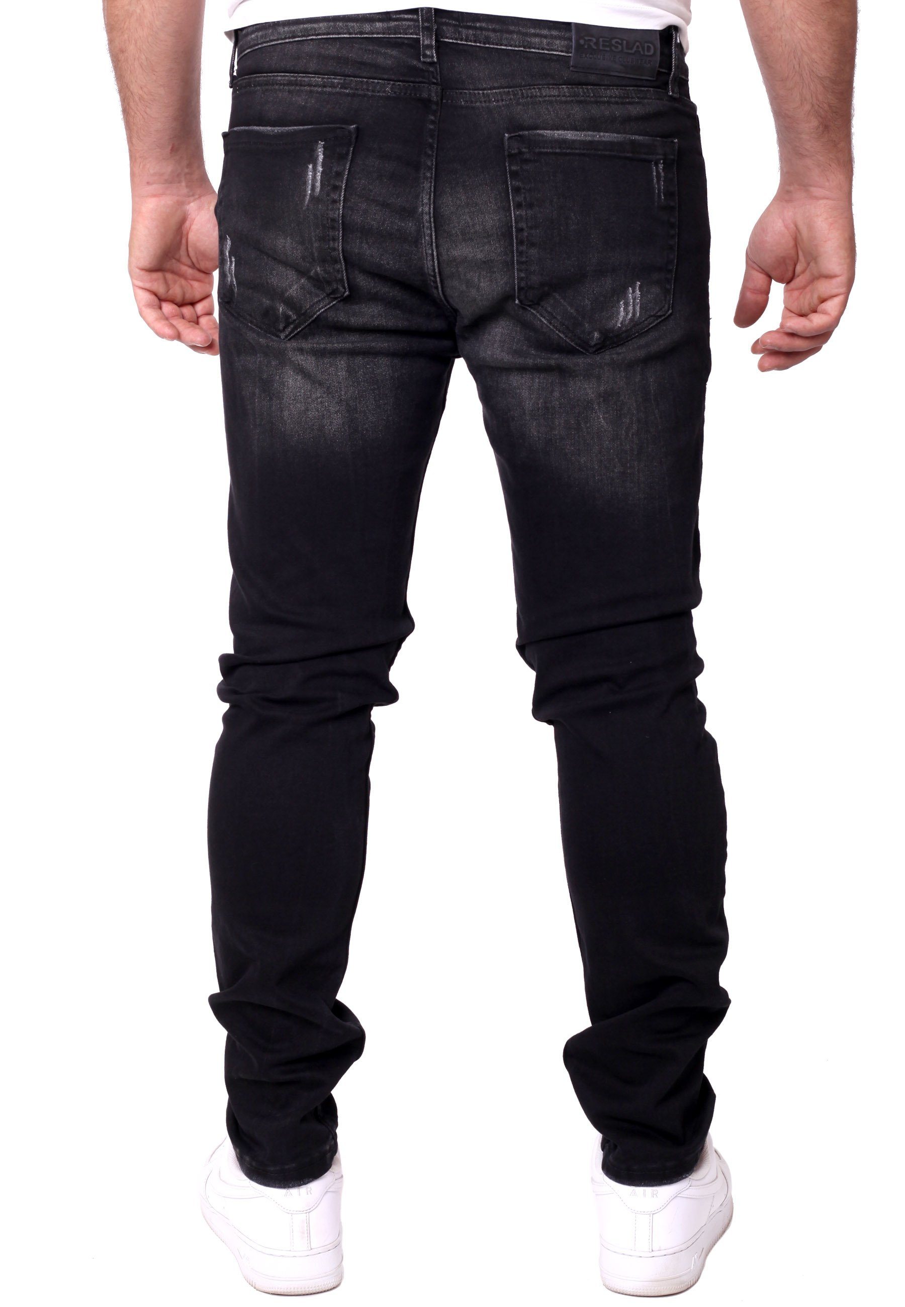 Reslad Jeans Heren Color-Splashes Stretch Denim Destroyed Jeans Herenbroek Slim Fit RS-2101, zwart, 33W / 32L