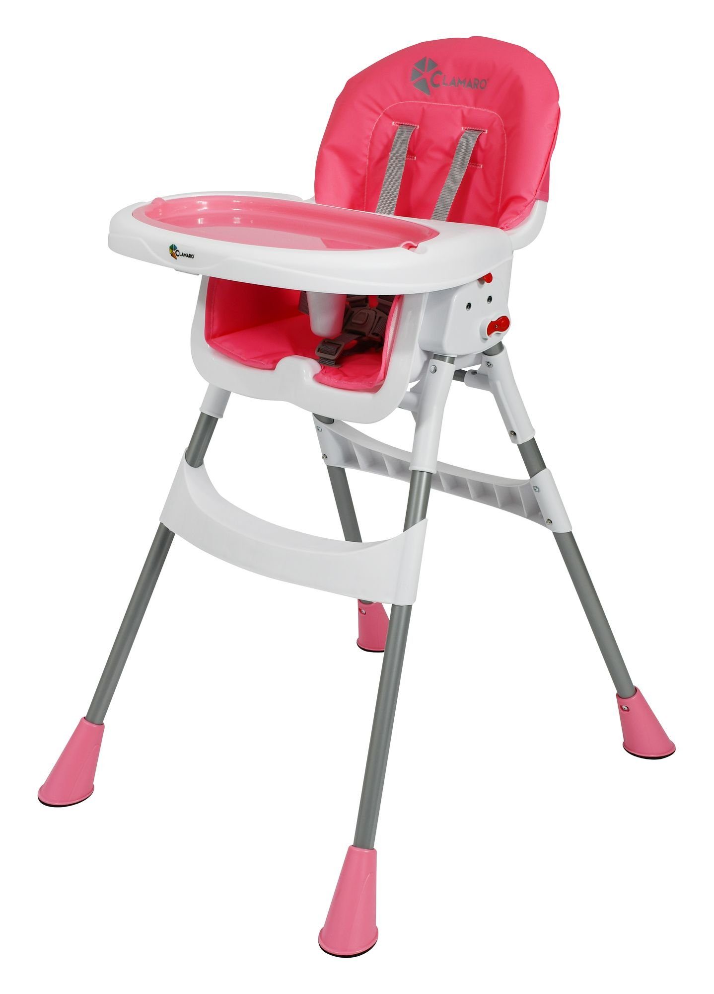 mit klappbar, Babyhochstuhl) abwischbaren Rosa Clamaro rutschfesten Sitzpostern Standfüßen, mit Kinder Tablett, Hochstuhl mit (Clamaro Baby Hochstuhl und und gepolstert, Kinderhochstuhl 2in1 Sicherheitsgurt