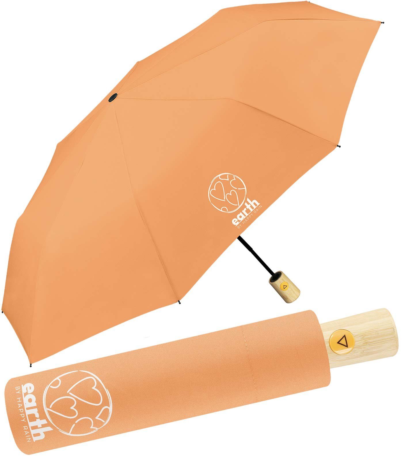 HAPPY RAIN Taschenregenschirm Earth - nachhaltiger Schirm mit Auf-Automatik, gut geschützt etwas für die Umwelt tun orange