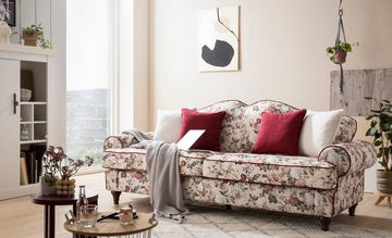 Furn.Design Sofa Elita, 3,5-Sitzer in beige mit Blumenmuster, Landhausstil, mit Bonell Federkern