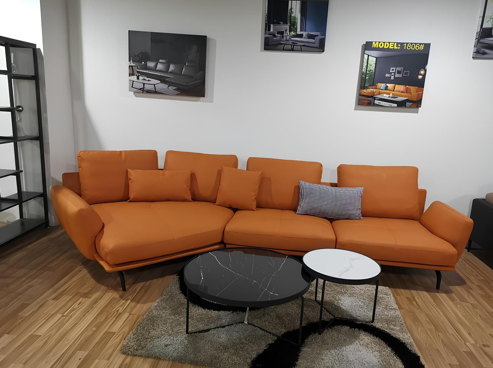 Xlmoebel Ecksofa L-förmiges Sofa in Orange mit hochwertigem Lederbezug, Ecksofa, Hergestellt in Europa