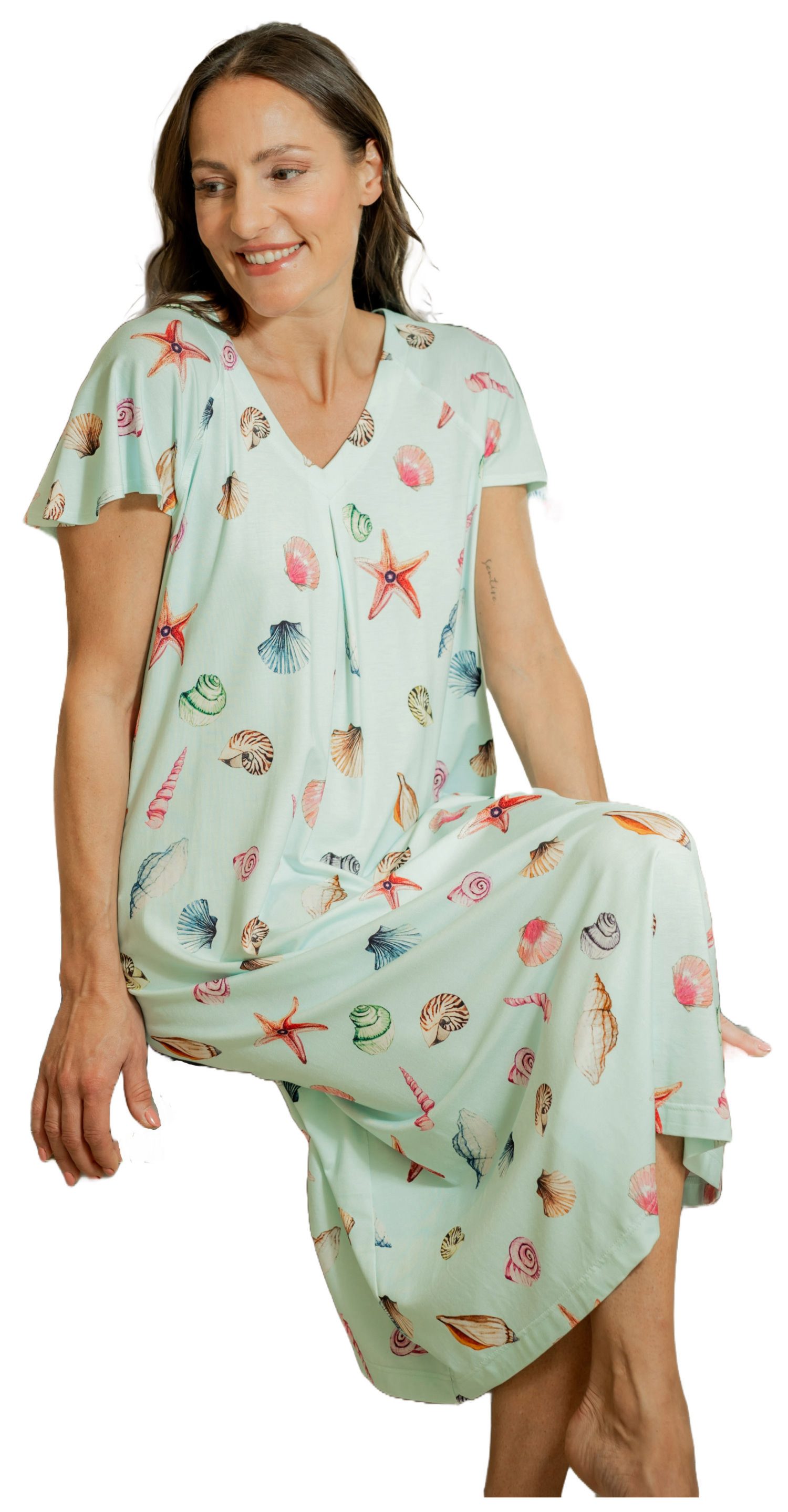 HUTSCHREUTHER Nachthemd Damen Schlafshirt mit kurzem Arm (1-tlg) Muscheln a günstig online kaufen