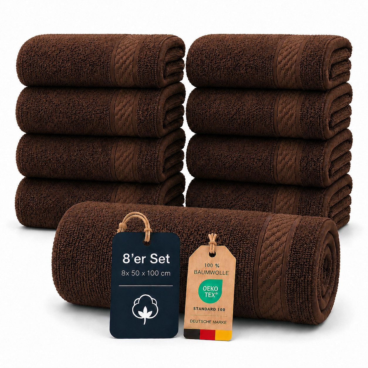Komfortec Handtuch Set 8x Premium Handtuch Set - 50x100 cm, Frottee (8-St), 100% Baumwolle, mit Bordüre, Weich, Hotelqualität