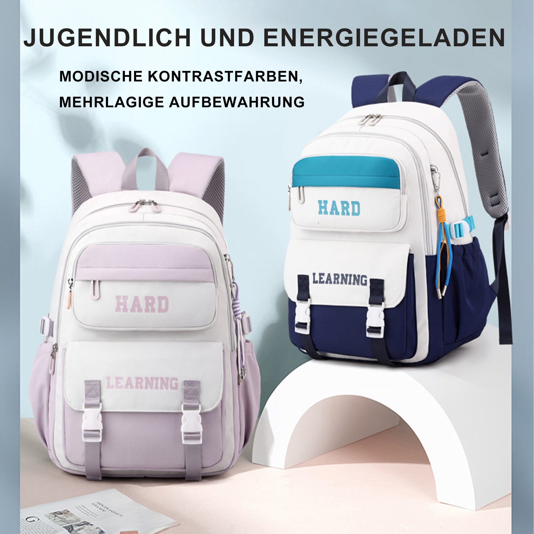 Mutig Schulrucksack Schulrucksack Teenager,große Kapazität Schulranzen Mit Trolleyband (Wasserdicht Lässiger Schulranzen,Unisex Geeignet für Teenager, Dieser Schulrucksack ist aus Polyester,wasserdicht verschleißfest), Geeignet für jugendliche zum Schulbesuch, Einkaufen,Reisen,Camping usw