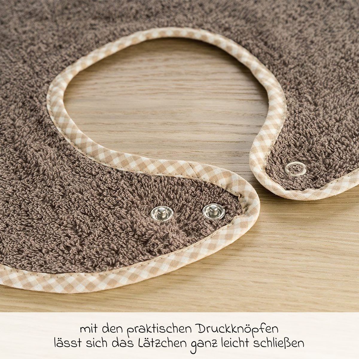 Wörner Lätzchen Natur Hellbraun, 2er Set Baby Lätzchen Kinderlätzchen mit Druckknopf 100% Baumwolle