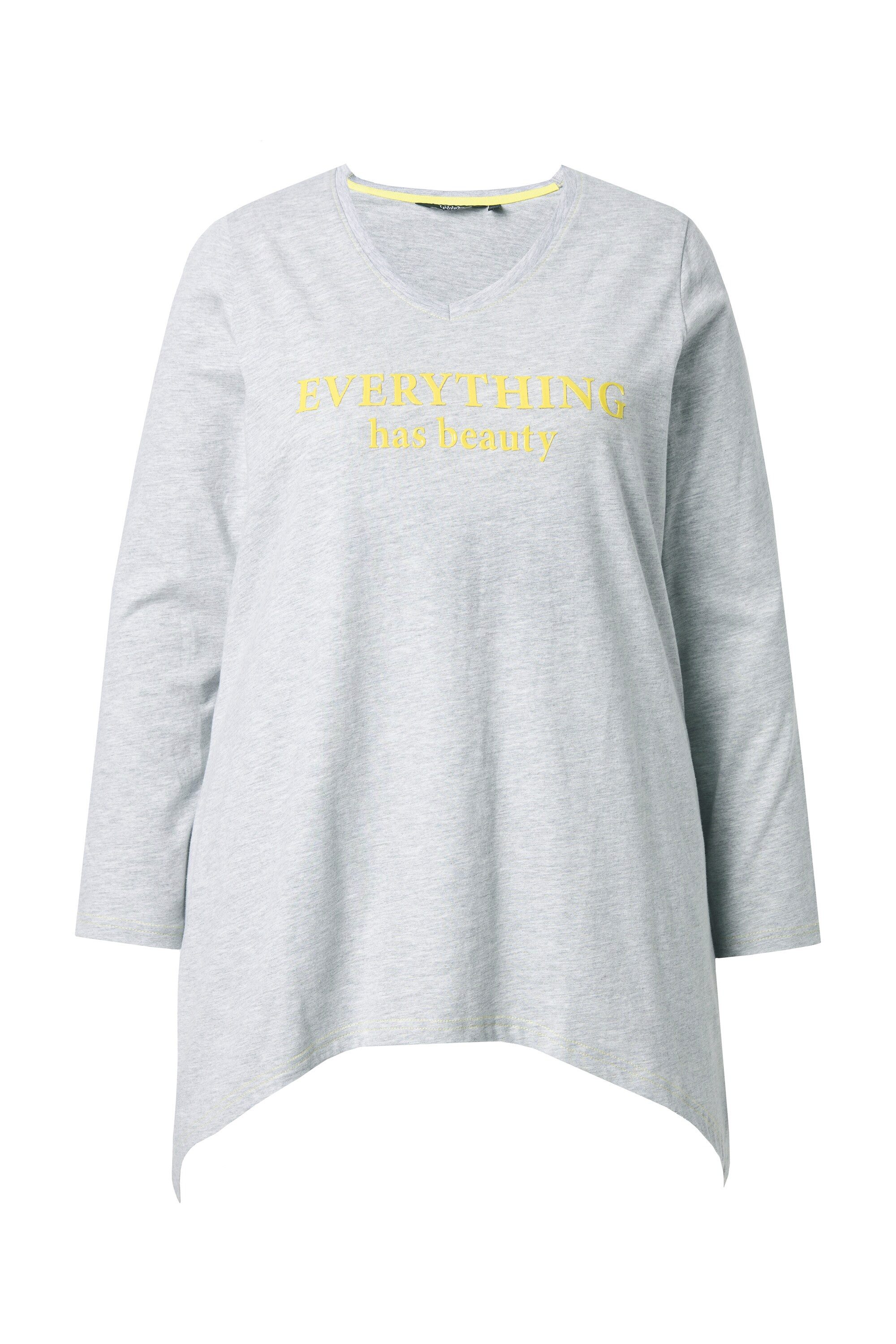 Ulla Popken T-Shirt Shirt Schriftmotiv A-Linie V-Ausschnitt Langarm günstig online kaufen