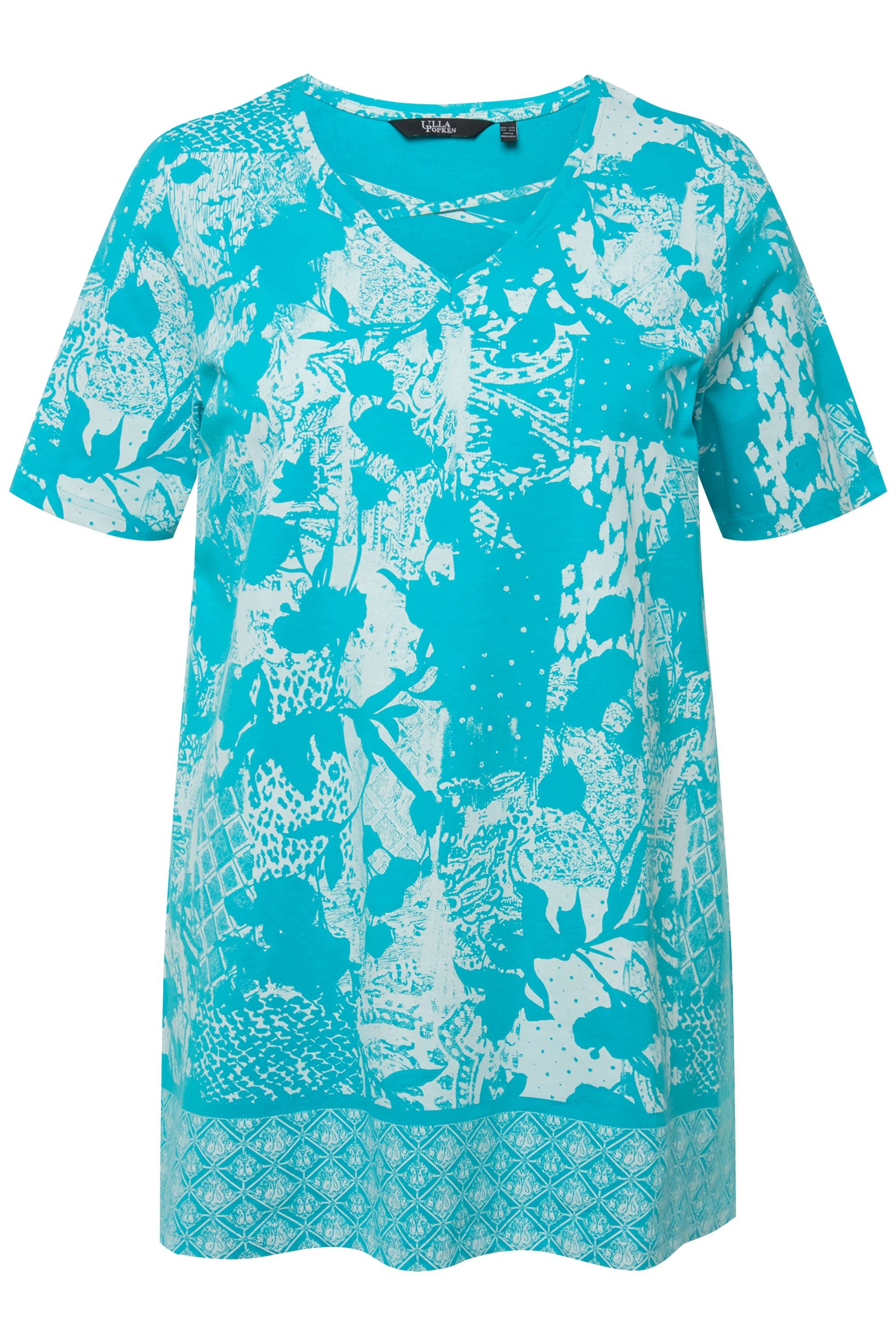 Ulla Popken Longshirt T-Shirt Patchdruck Zierbänder günstig online kaufen