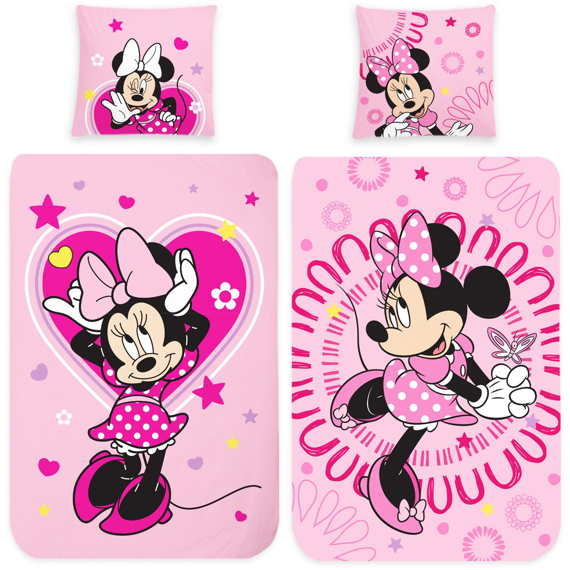 Kinderbettwäsche Minnie Mouse Постільна білизна Sweet Pink Biber / Flanell, BERONAGE, 100% Baumwolle, 2 teilig, 135x200 + 80x80 cm