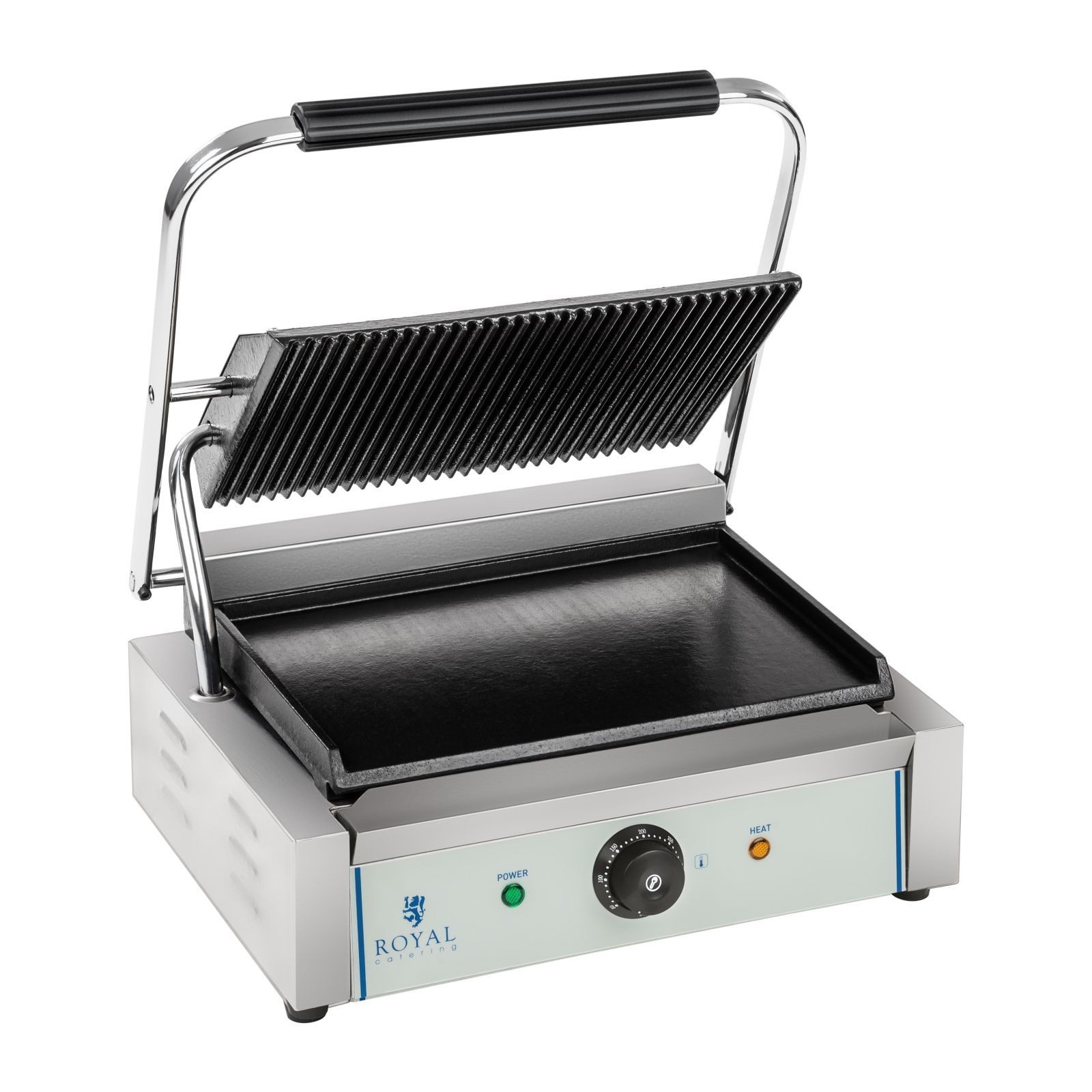 Royal Catering Kontaktgrill Elektro Panini Тостеры geriffelt + glatt Gastro 34 x 22cm 2200 W Grill, 2200 W